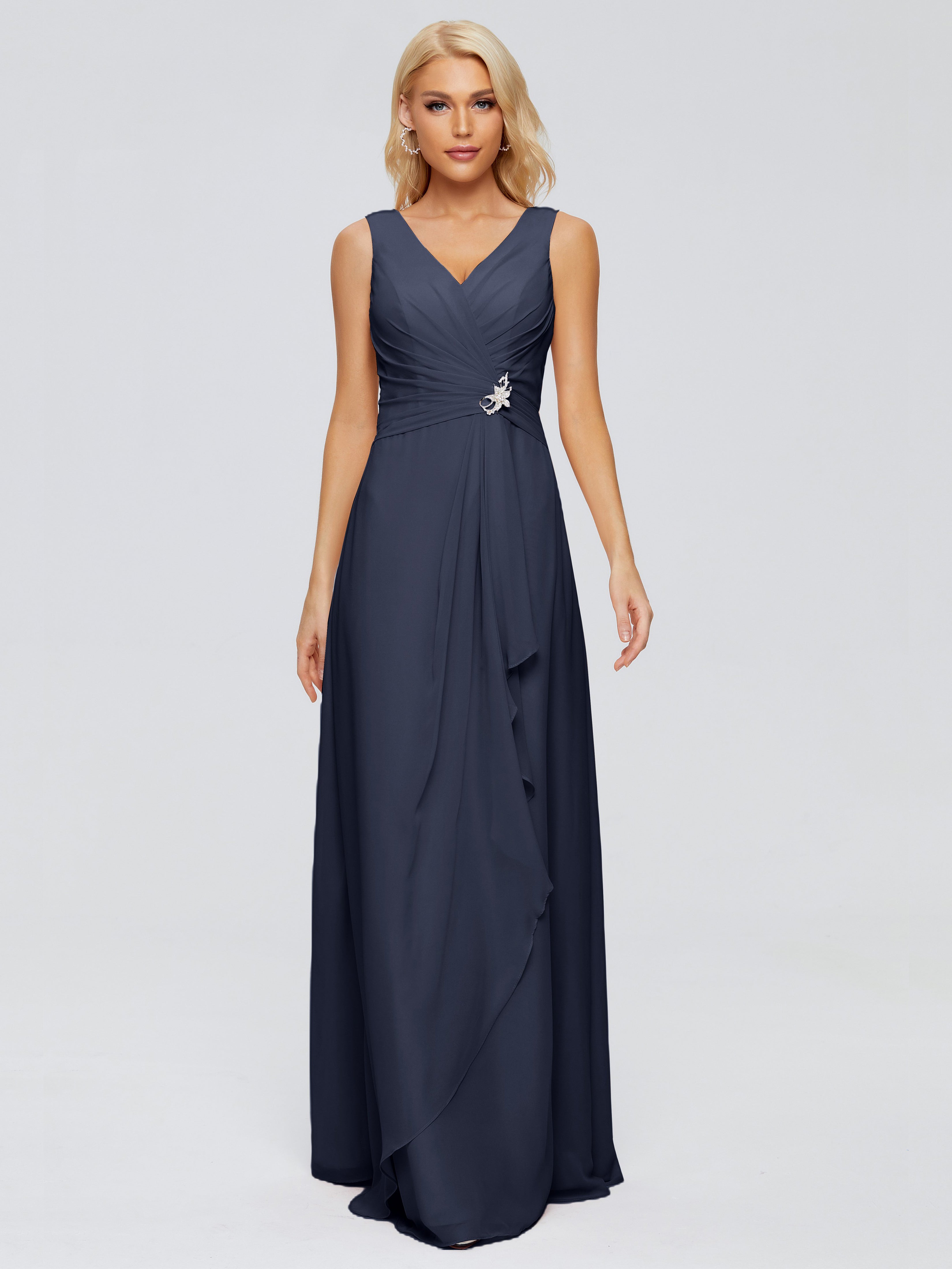 Robe Demoiselle Dhonneur Bleu Marine Fourreau Col V Sans Manche Mousseline Robes Demoiselle D'Honneur