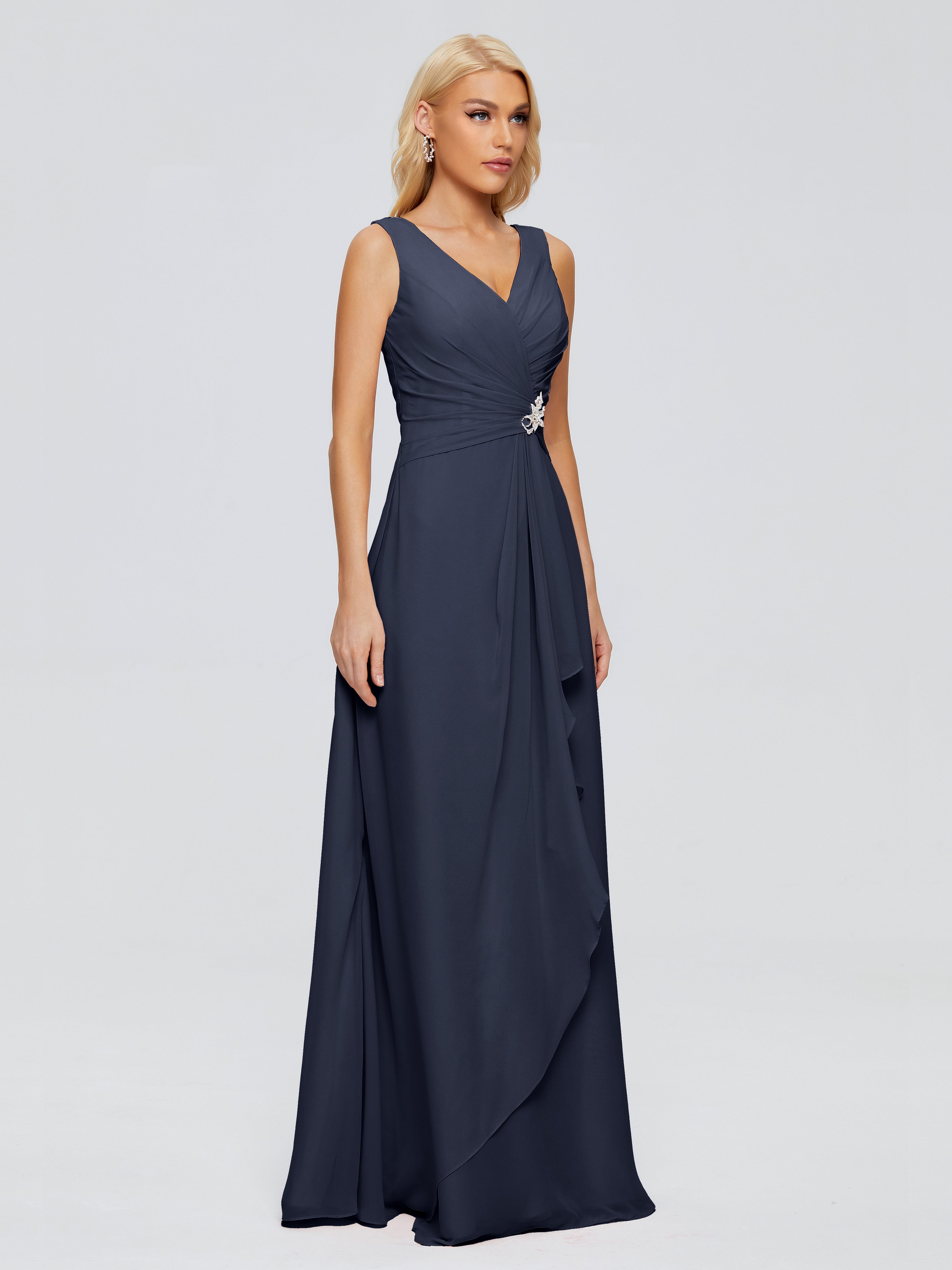 Robe Demoiselle Dhonneur Bleu Marine Fourreau Col V Sans Manche Mousseline Robes Demoiselle D'Honneur