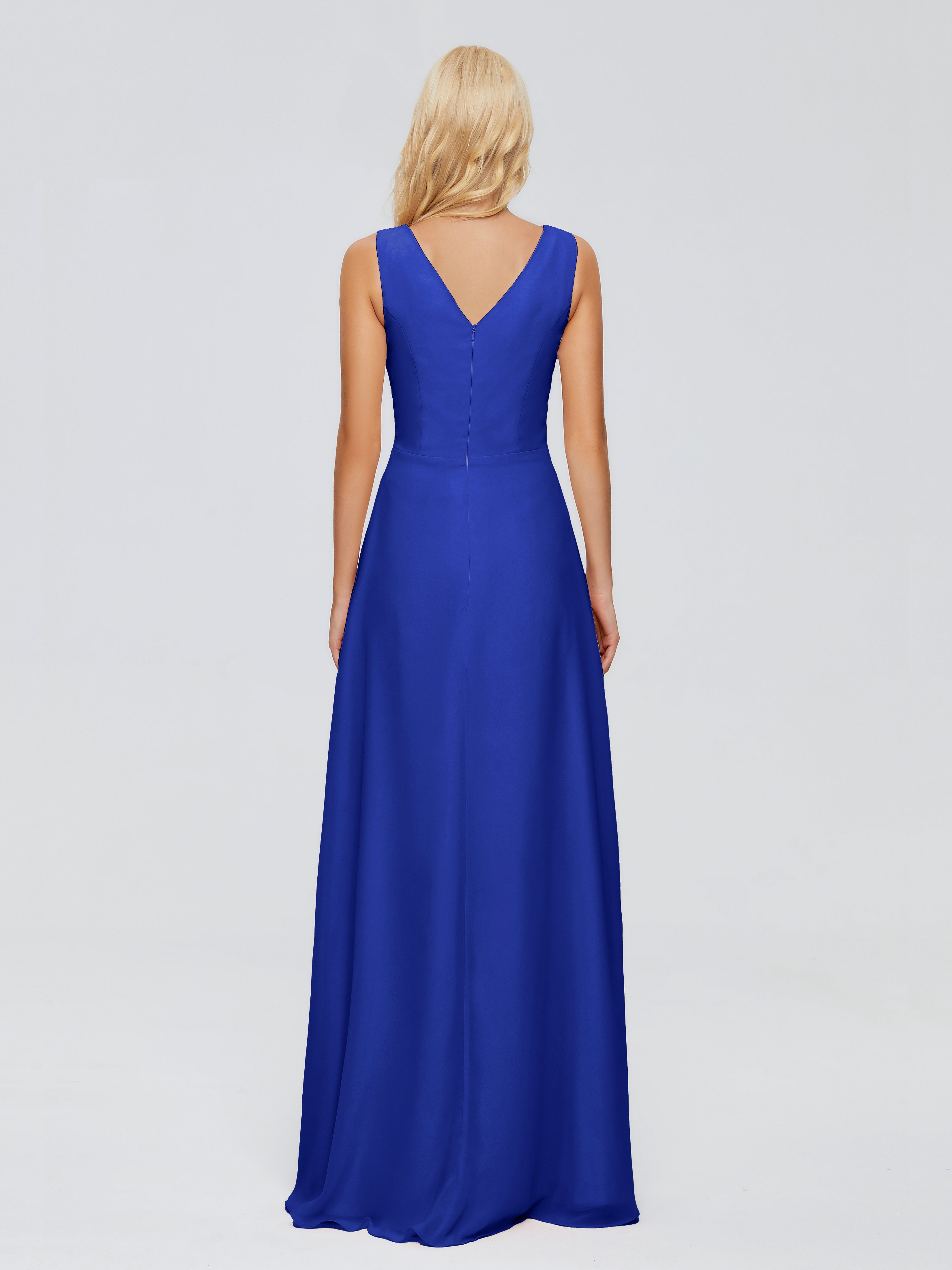 Demoiselle D Honneur Bleu Roi Fourreau Col V Sans Manche Mousseline Robes Demoiselle D'Honneur