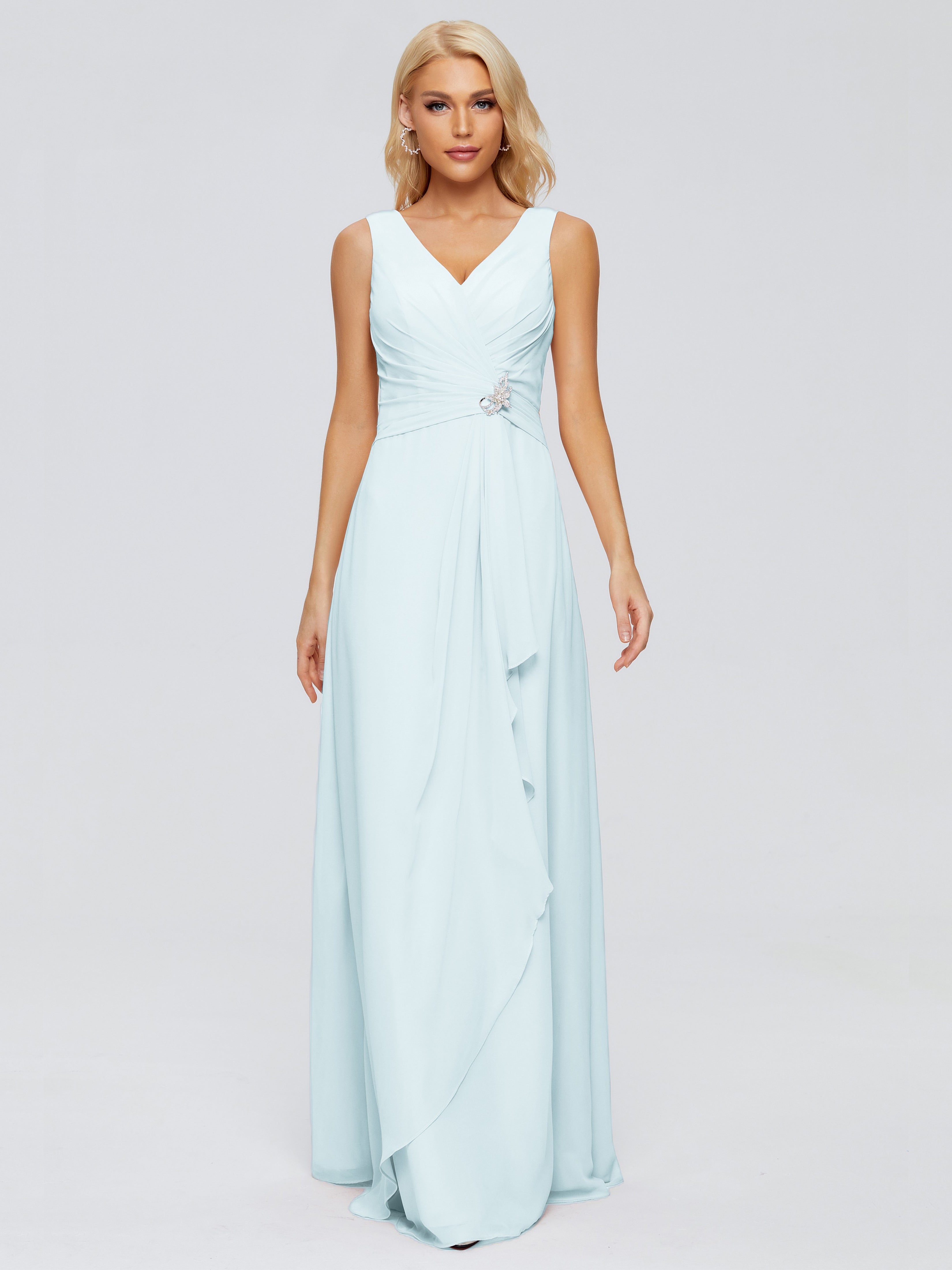 Robe De Demoiselle D'Honneur Brume Fourreau Col V Sans Manche Mousseline Robes Demoiselle D'Honneur