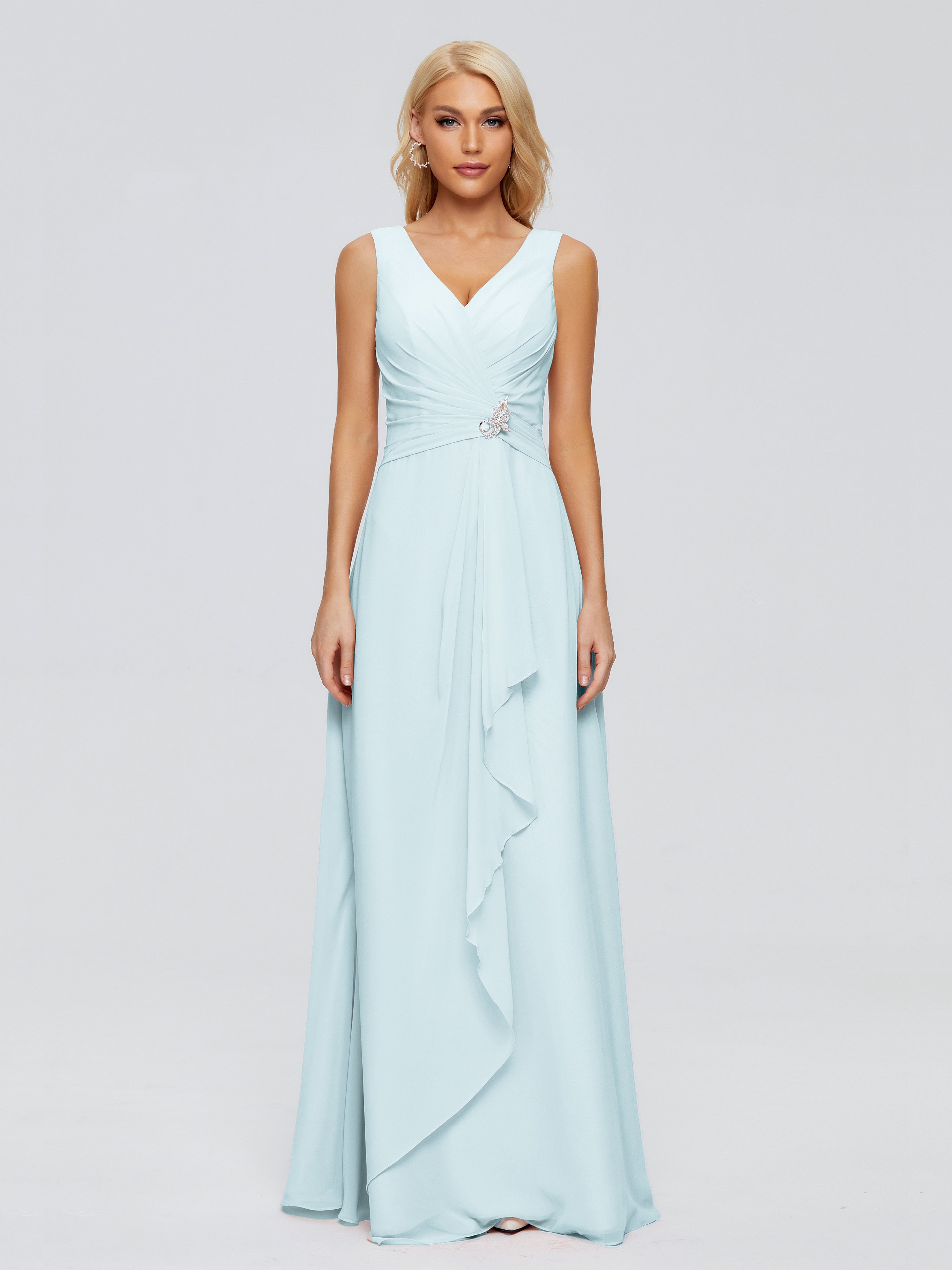 Robe De Demoiselle D'Honneur Brume Fourreau Col V Sans Manche Mousseline Robes Demoiselle D'Honneur
