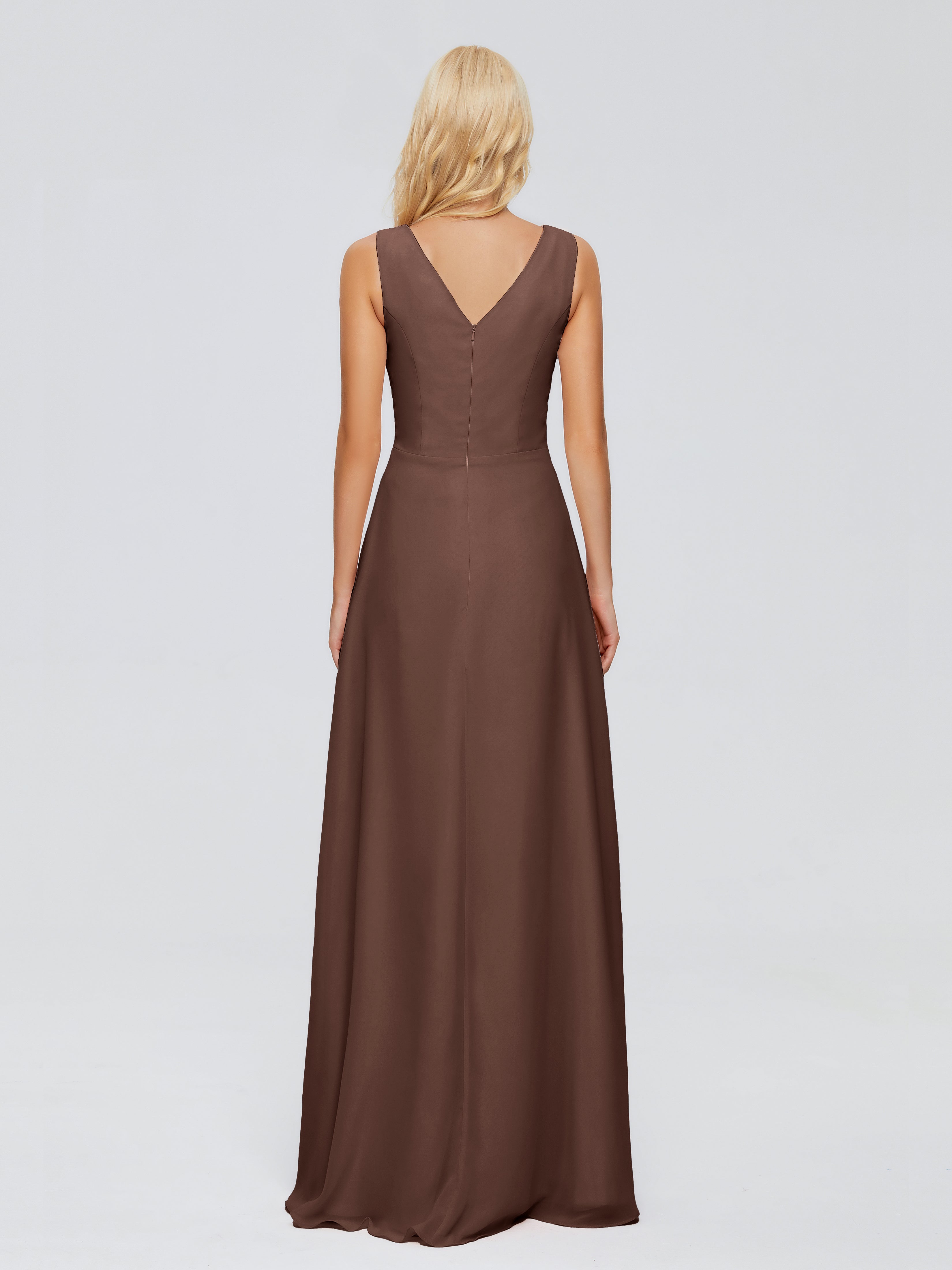 Robe Demoiselle D Honneur Chocolat Fourreau Col V Sans Manche Mousseline Robes Demoiselle D'Honneur