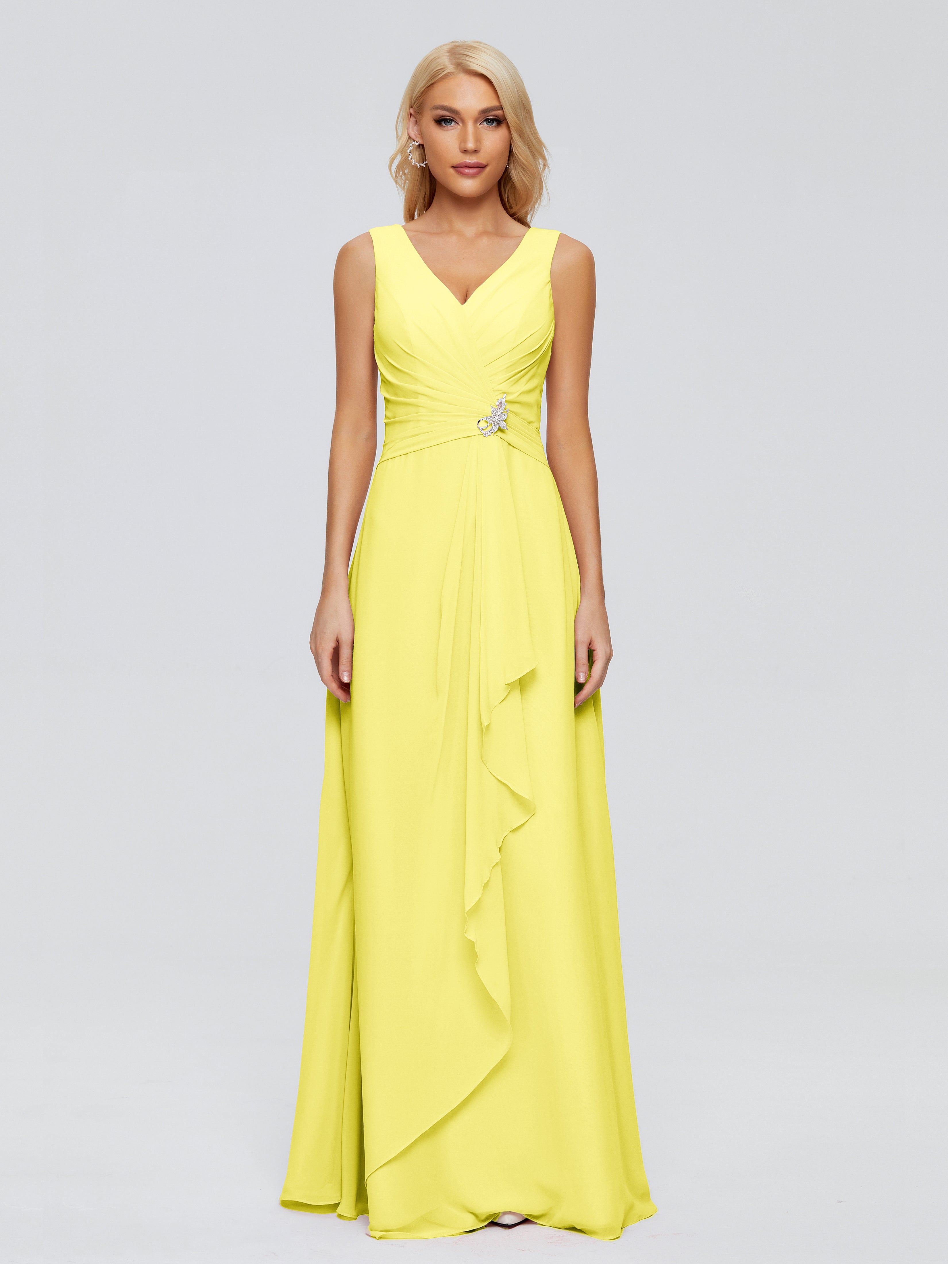 Robes De Demoiselle D'Honneur Citron Fourreau Col V Sans Manche Mousseline Robes Demoiselle D'Honneur