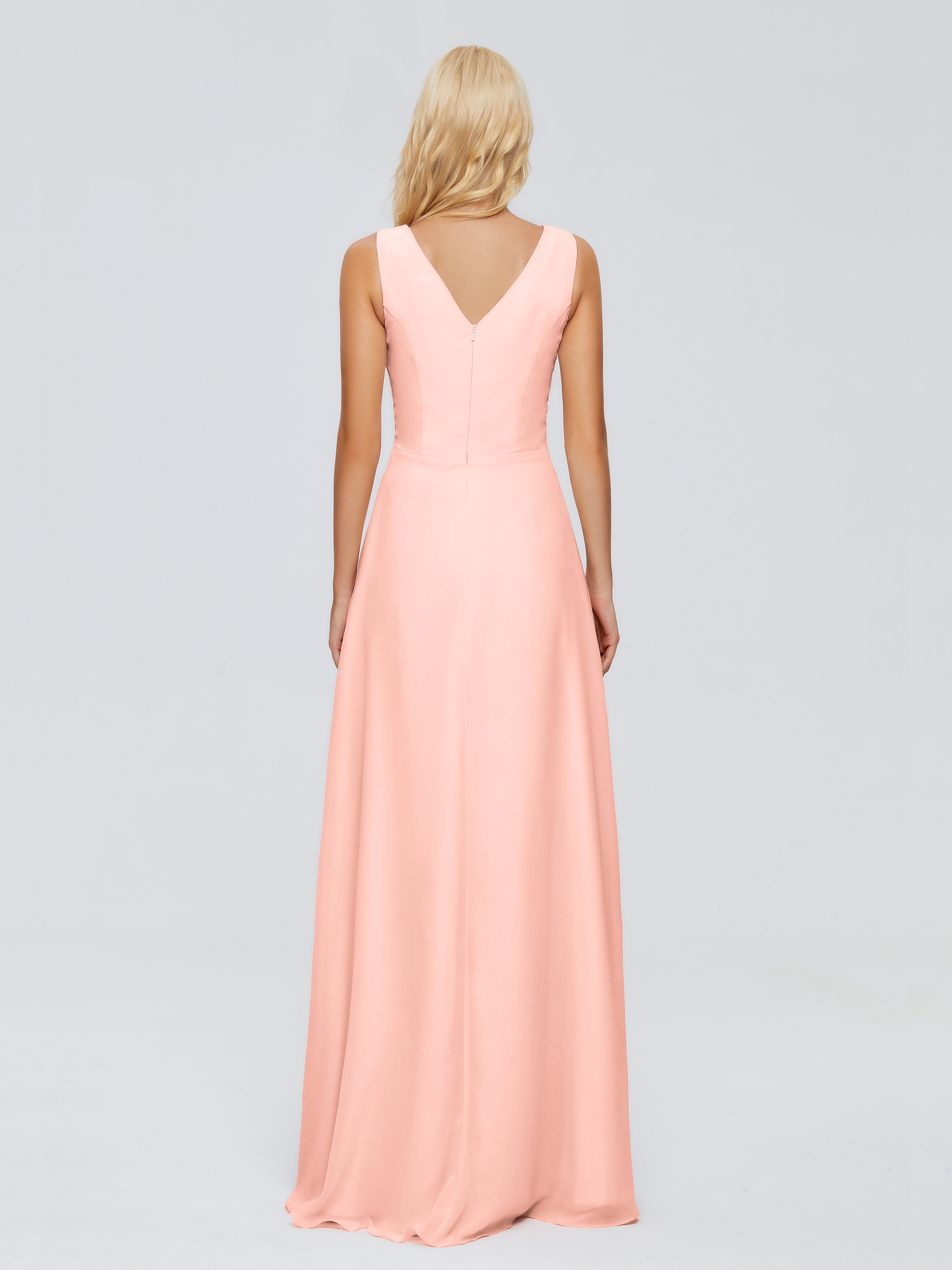 Robes De Demoiselle D Honneur Corail Fourreau Col V Sans Manche Mousseline Robes Demoiselle D'Honneur
