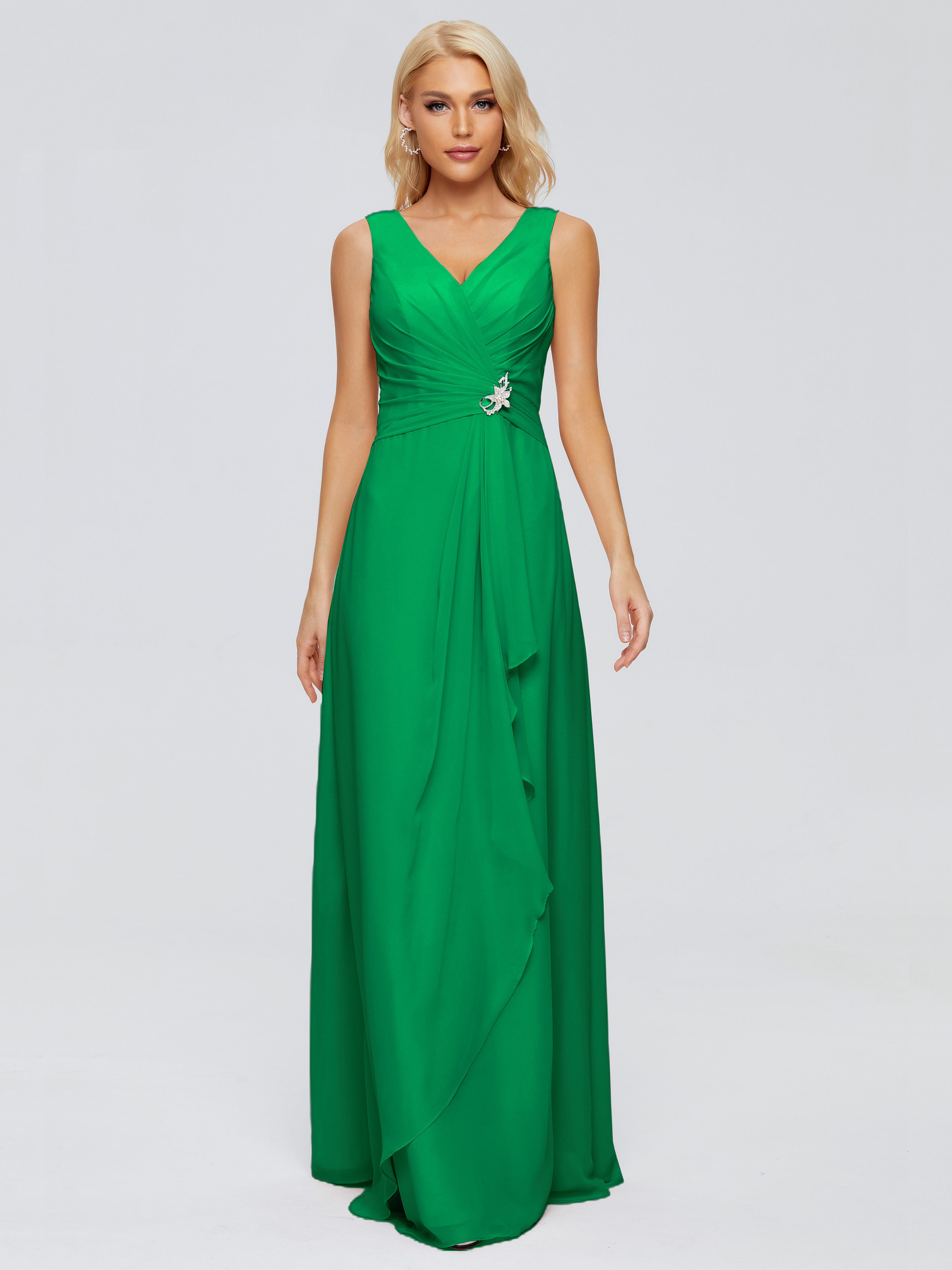 Bridal Robe Demoiselle D Honneur Vert Emeraude Fourreau Col V Sans Manche Mousseline Robes Demoiselle D'Honneur