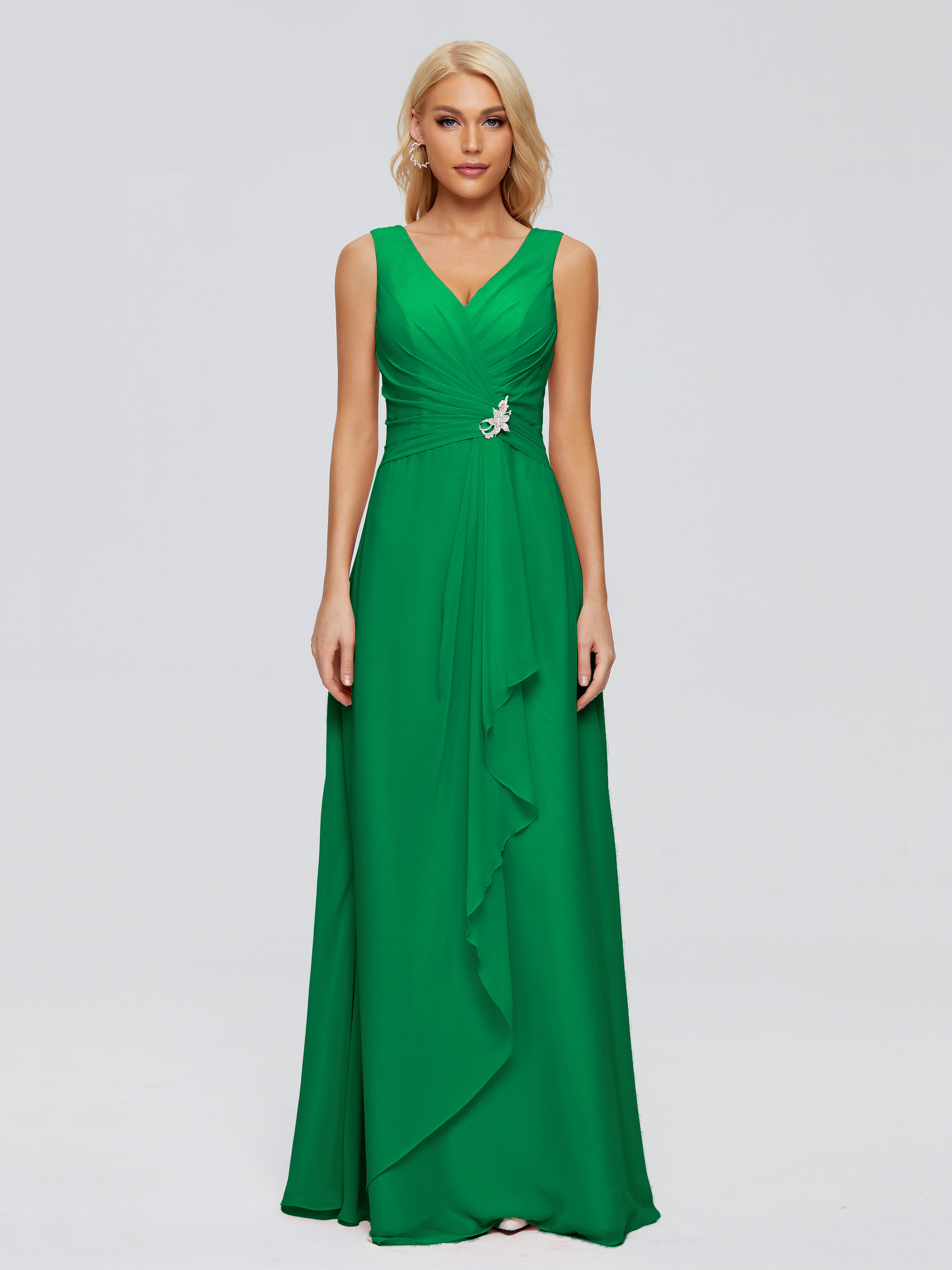 Bridal Robe Demoiselle D Honneur Vert Emeraude Fourreau Col V Sans Manche Mousseline Robes Demoiselle D'Honneur