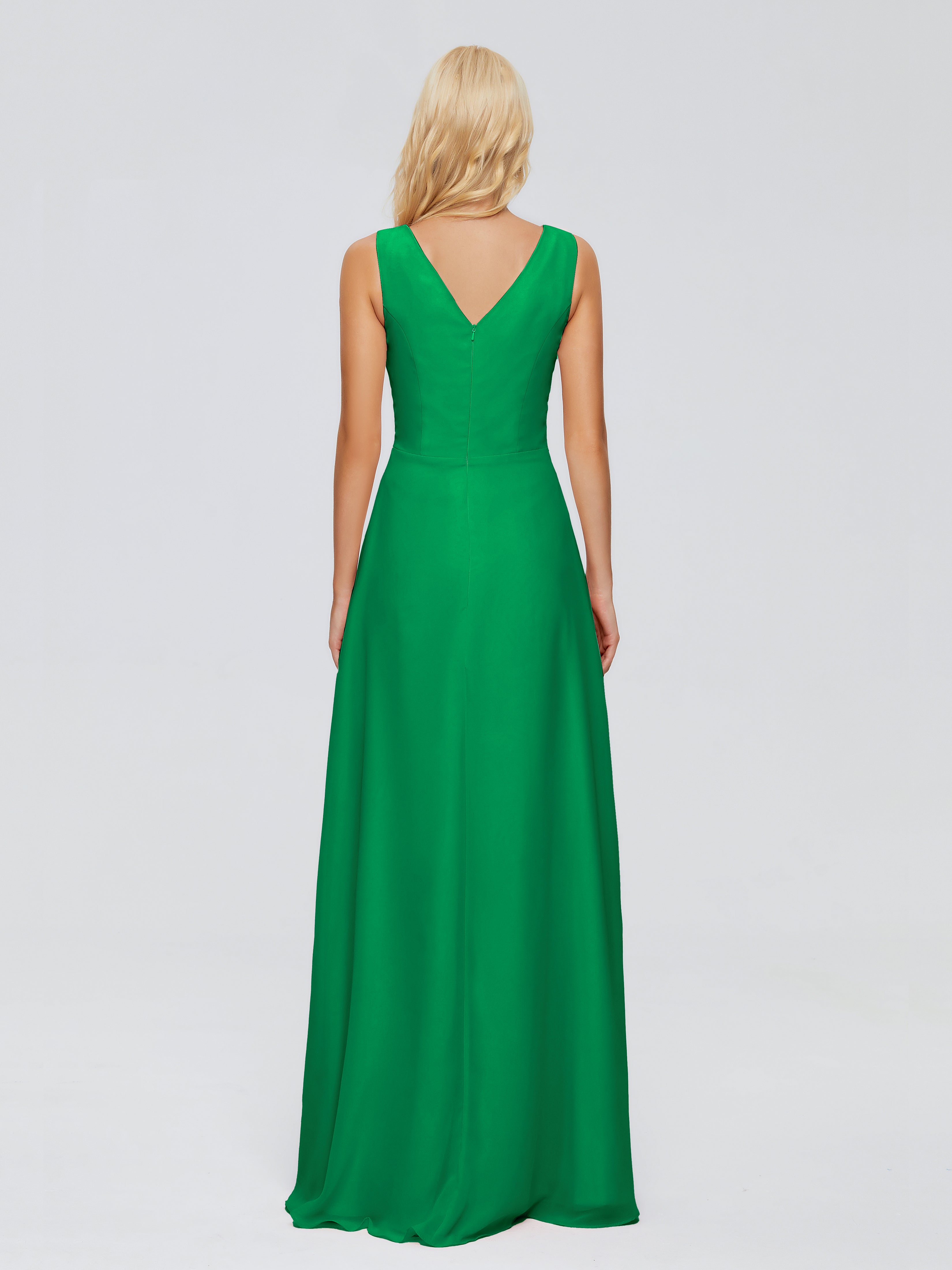 Bridal Robe Demoiselle D Honneur Vert Emeraude Fourreau Col V Sans Manche Mousseline Robes Demoiselle D'Honneur
