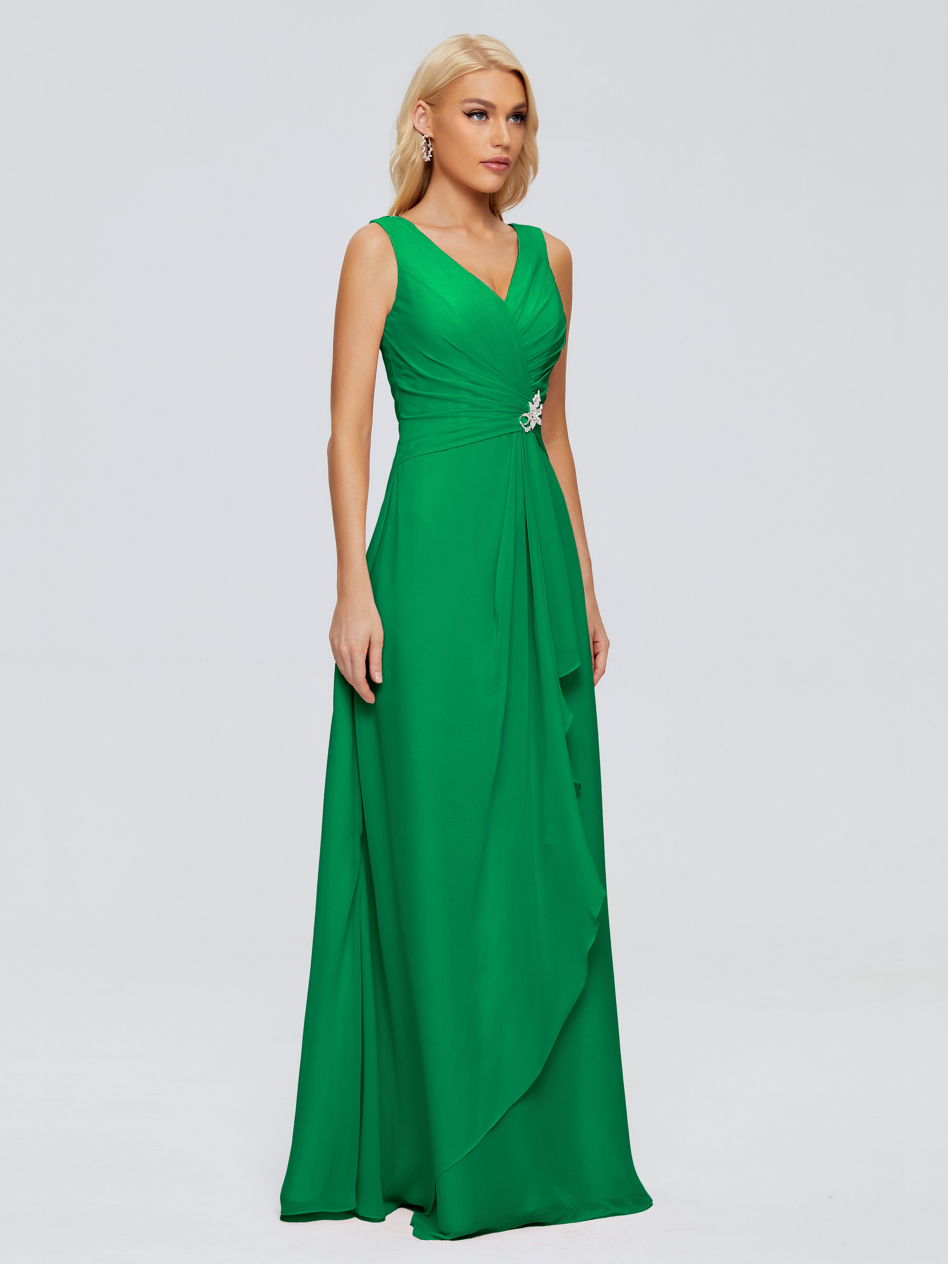 Bridal Robe Demoiselle D Honneur Vert Emeraude Fourreau Col V Sans Manche Mousseline Robes Demoiselle D'Honneur