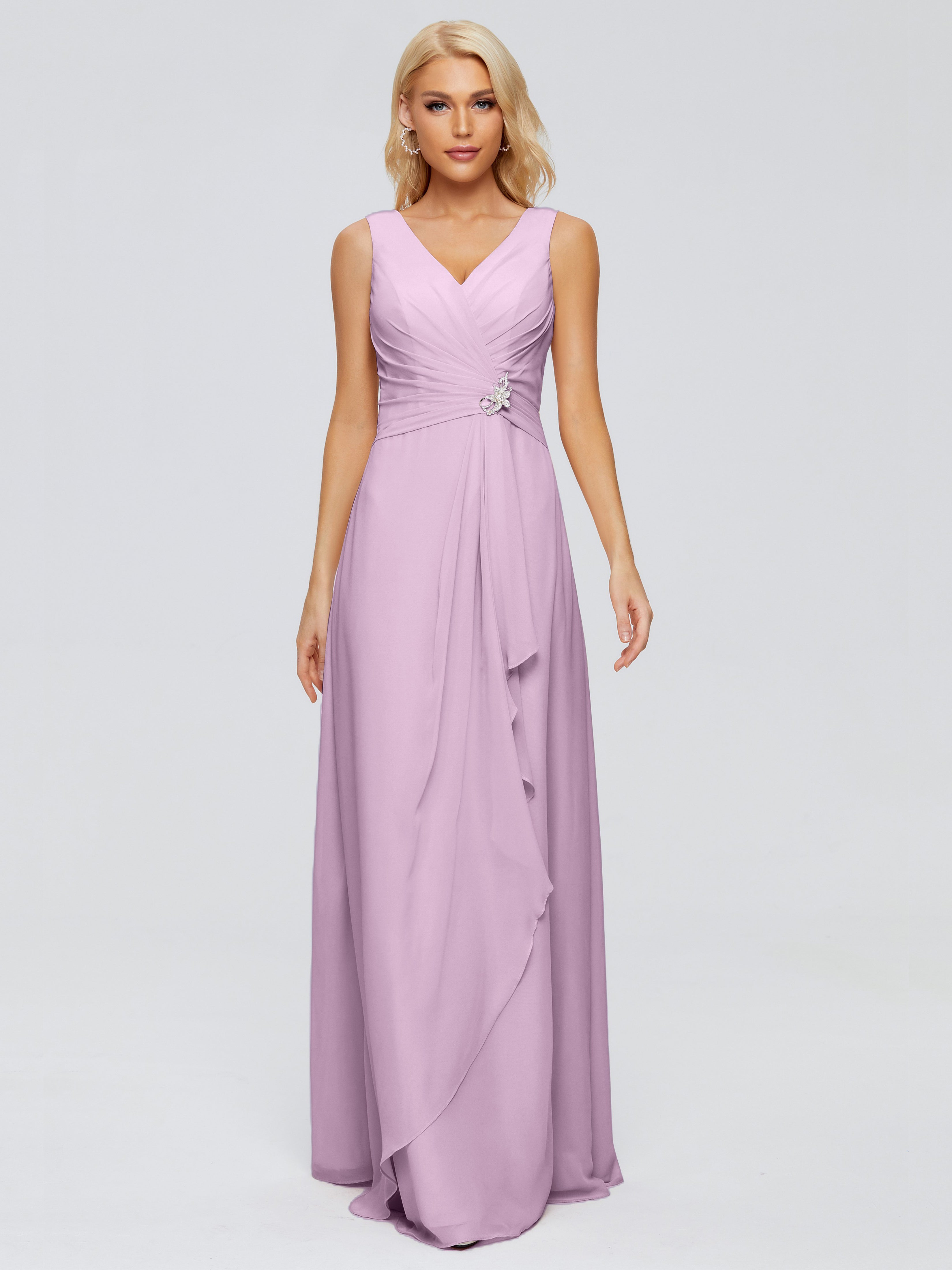 Robes De Demoiselle D'Honneur Glycine Fourreau Col V Sans Manche Mousseline Robes Demoiselle D'Honneur