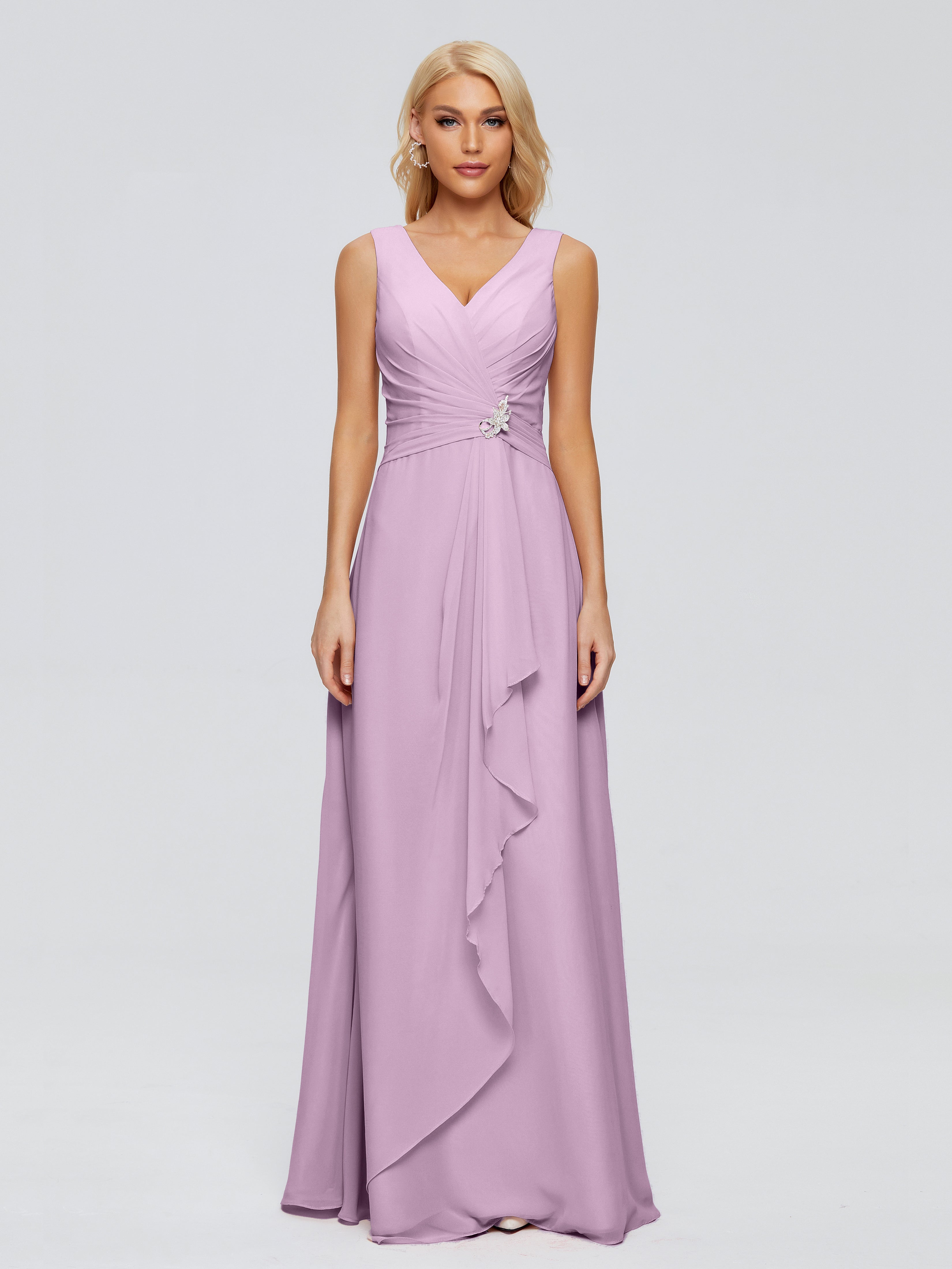 Robes De Demoiselle D'Honneur Glycine Fourreau Col V Sans Manche Mousseline Robes Demoiselle D'Honneur