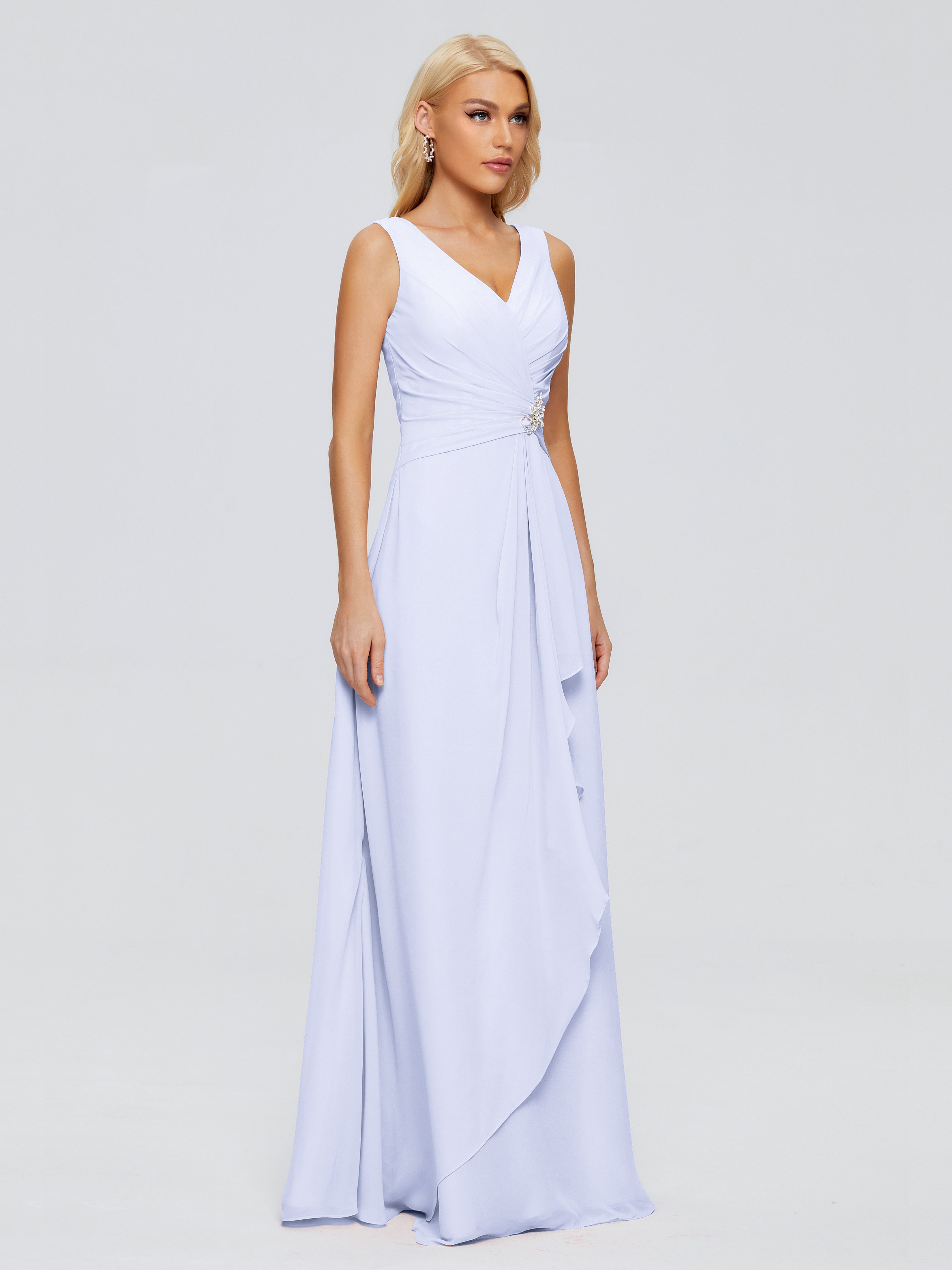 Robe Lavande Demoiselle D Honneur Fourreau Col V Sans Manche Mousseline Robes Demoiselle D'Honneur