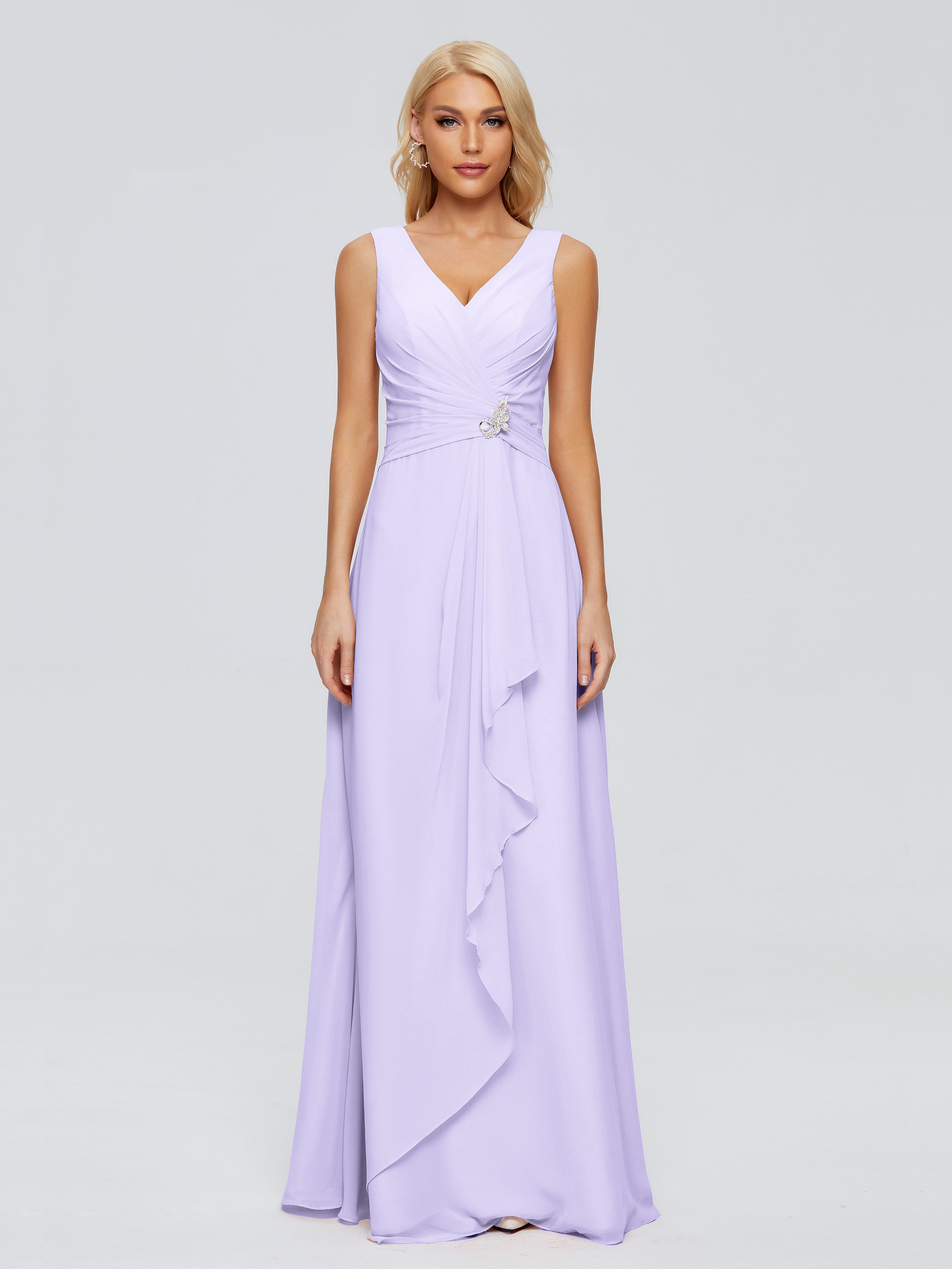Robe Demoiselle D Honneur Couleur Lilas Fourreau Col V Sans Manche Mousseline Robes Demoiselle D'Honneur