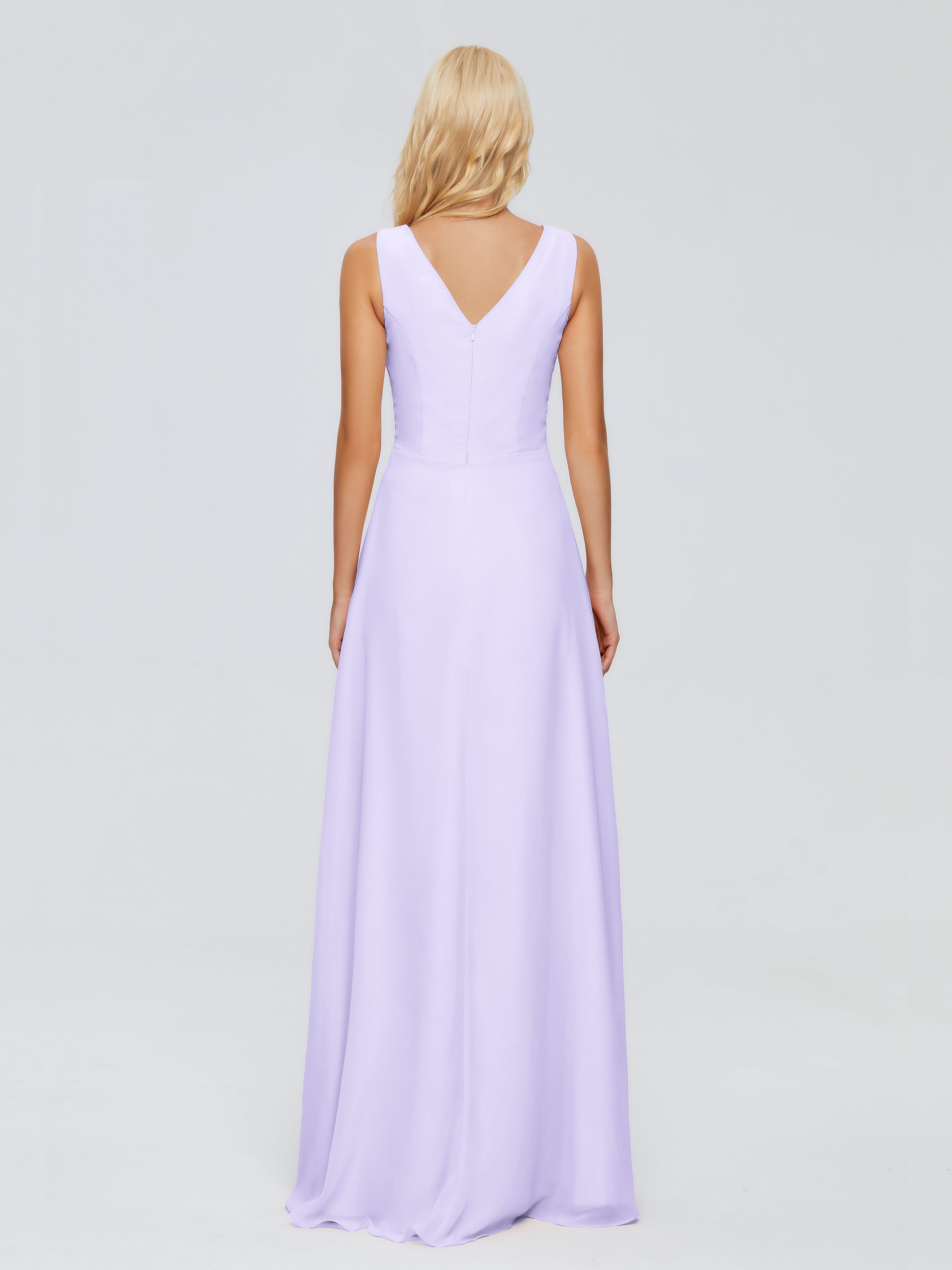 Robe Demoiselle D Honneur Couleur Lilas Fourreau Col V Sans Manche Mousseline Robes Demoiselle D'Honneur