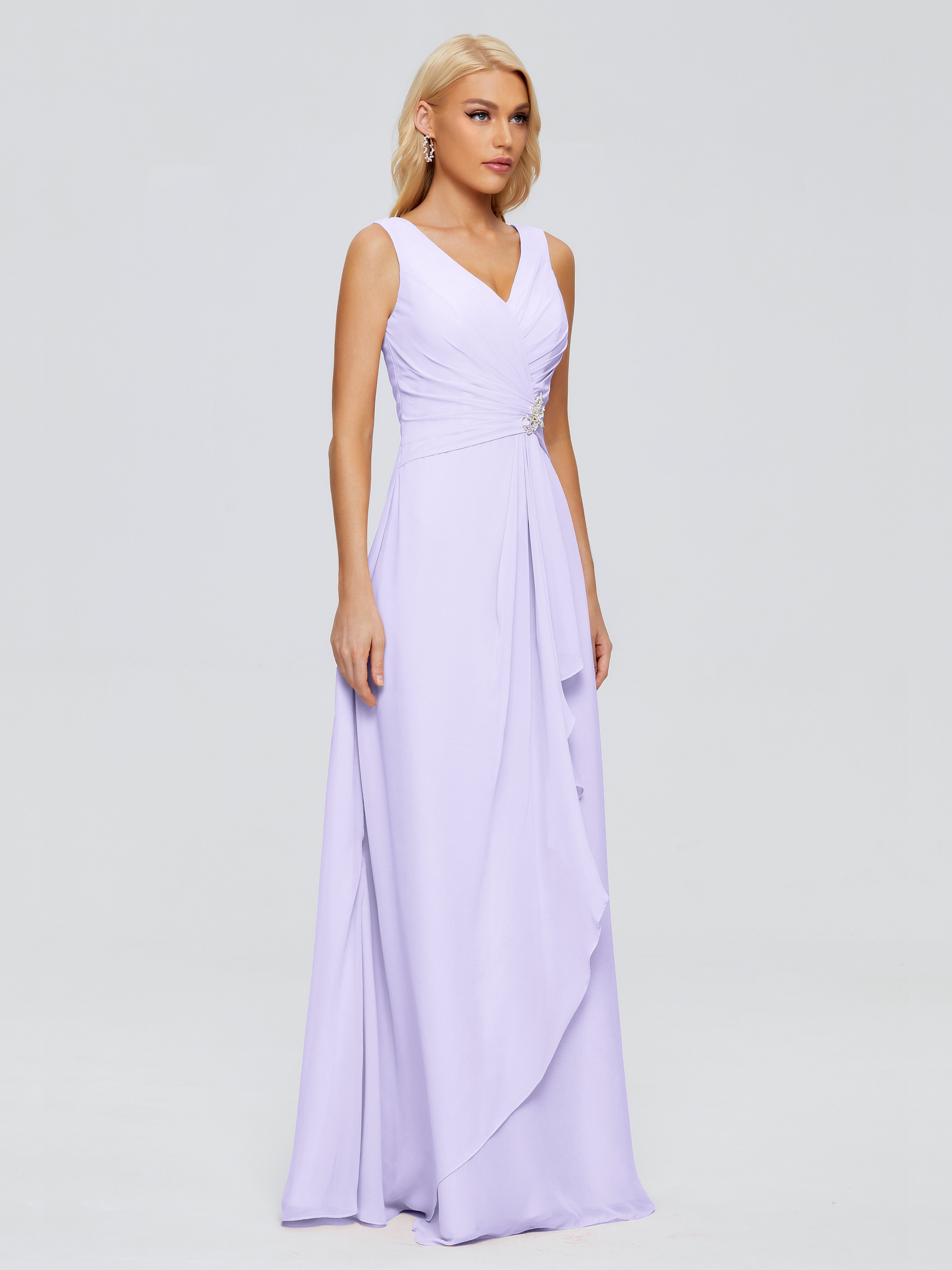 Robe Demoiselle D Honneur Couleur Lilas Fourreau Col V Sans Manche Mousseline Robes Demoiselle D'Honneur
