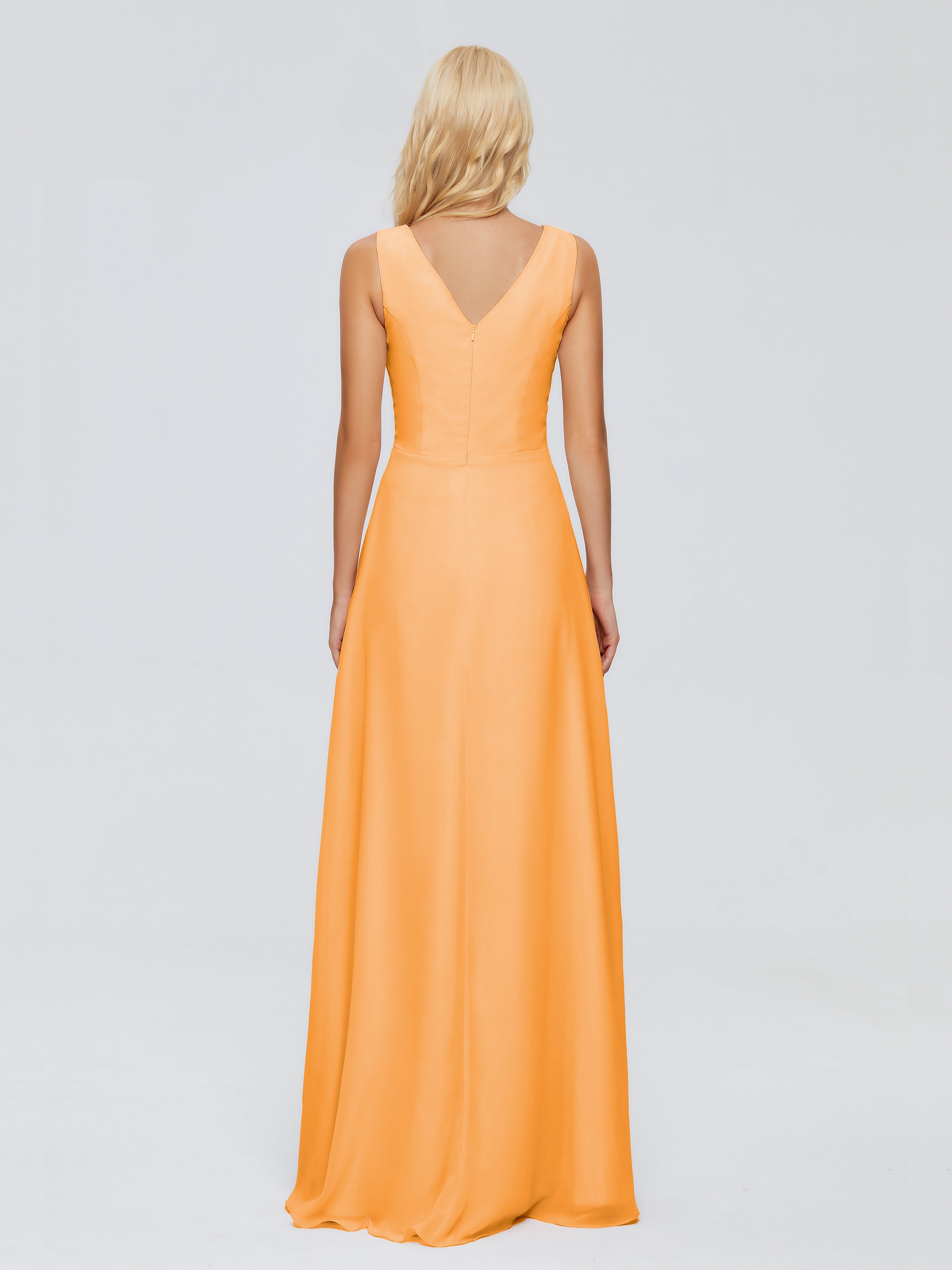 Robes De Demoiselle D'Honneur Mandarine Fourreau Col V Sans Manche Mousseline Robes Demoiselle D'Honneur