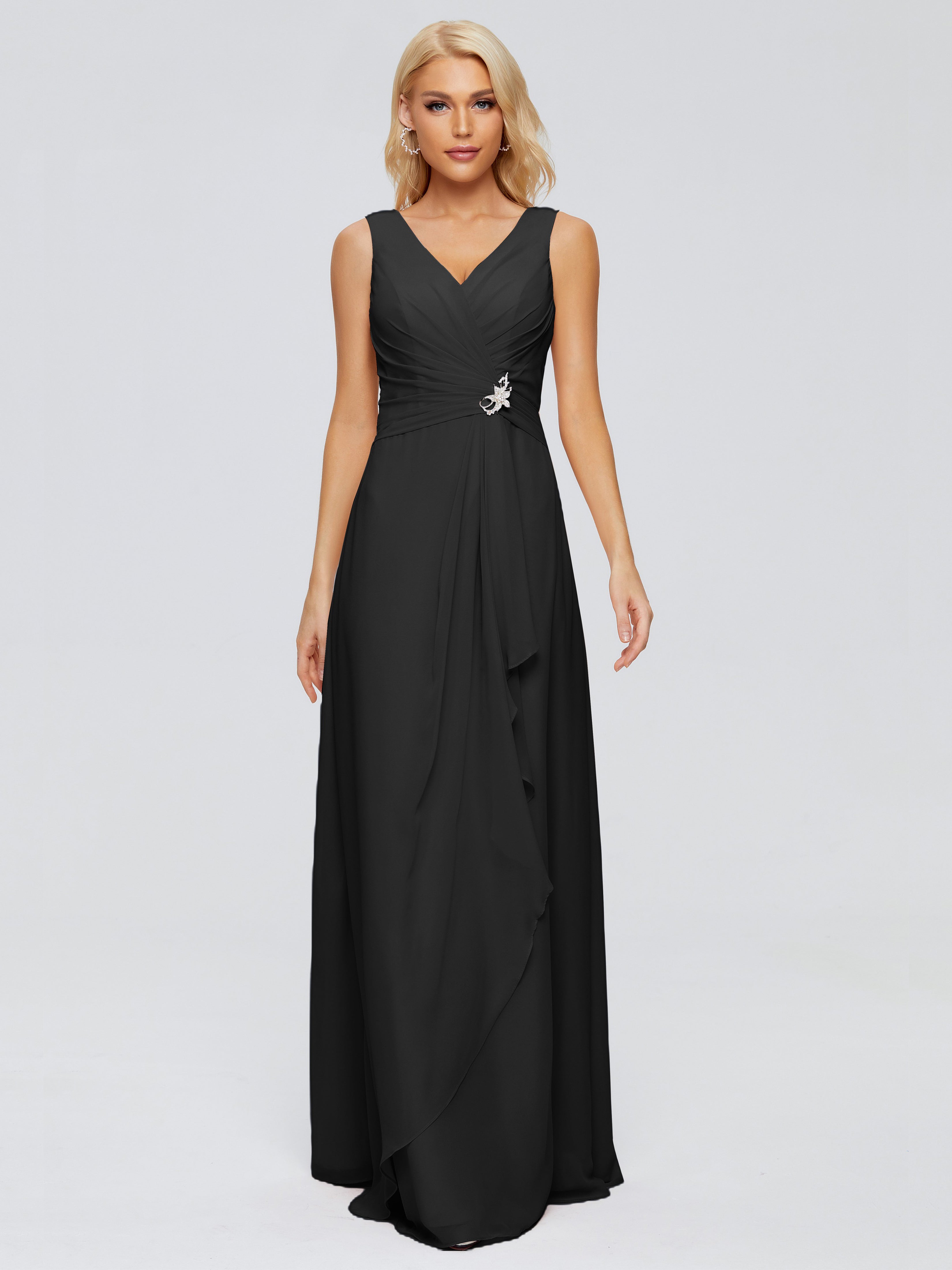 Demoiselle D Honneur Robe Noire Fourreau Col V Sans Manche Mousseline Robes Demoiselle D'Honneur