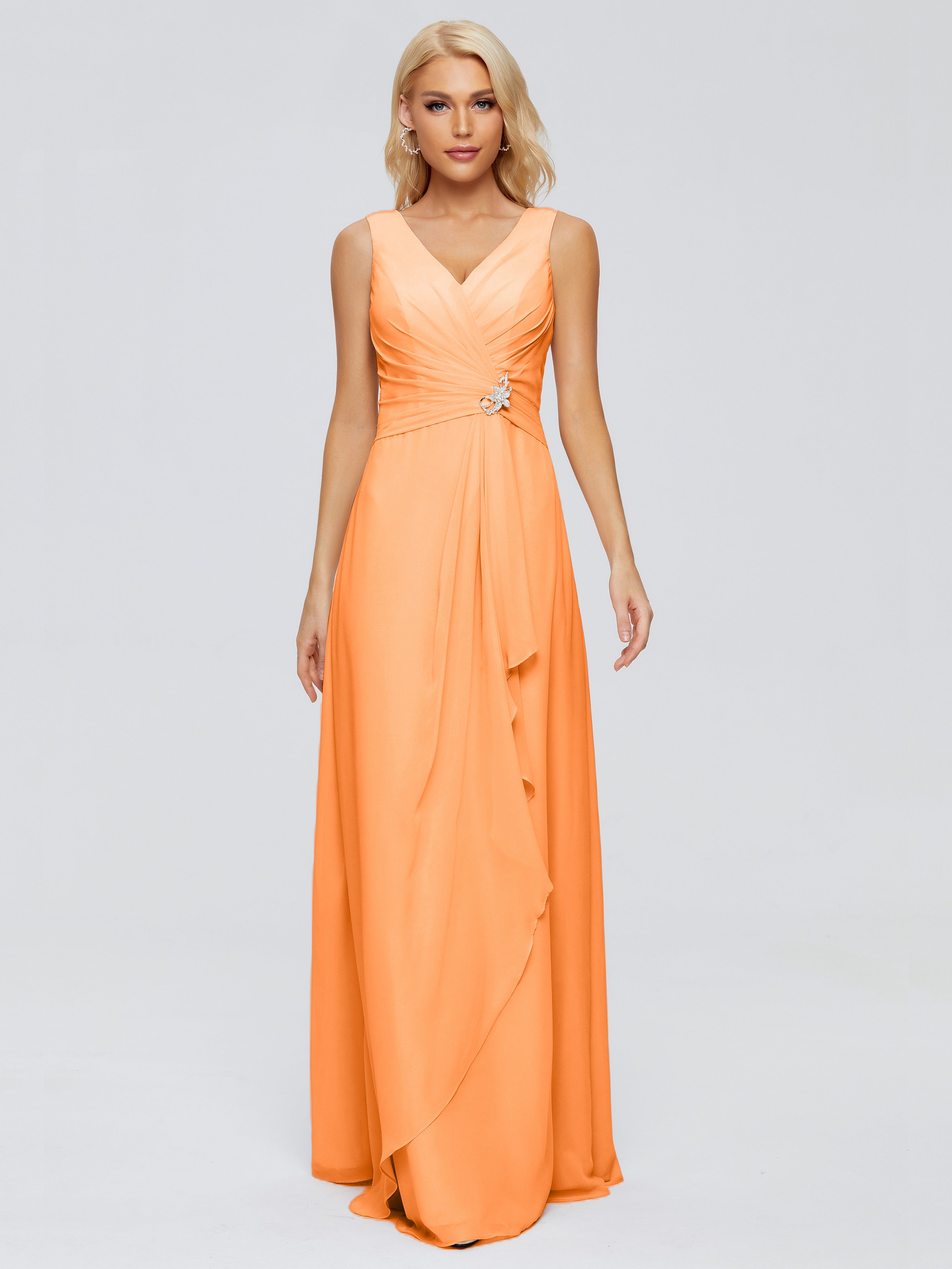 Robe Demoiselle Dhonneur Orange Fourreau Col V Sans Manche Mousseline Robes Demoiselle D'Honneur