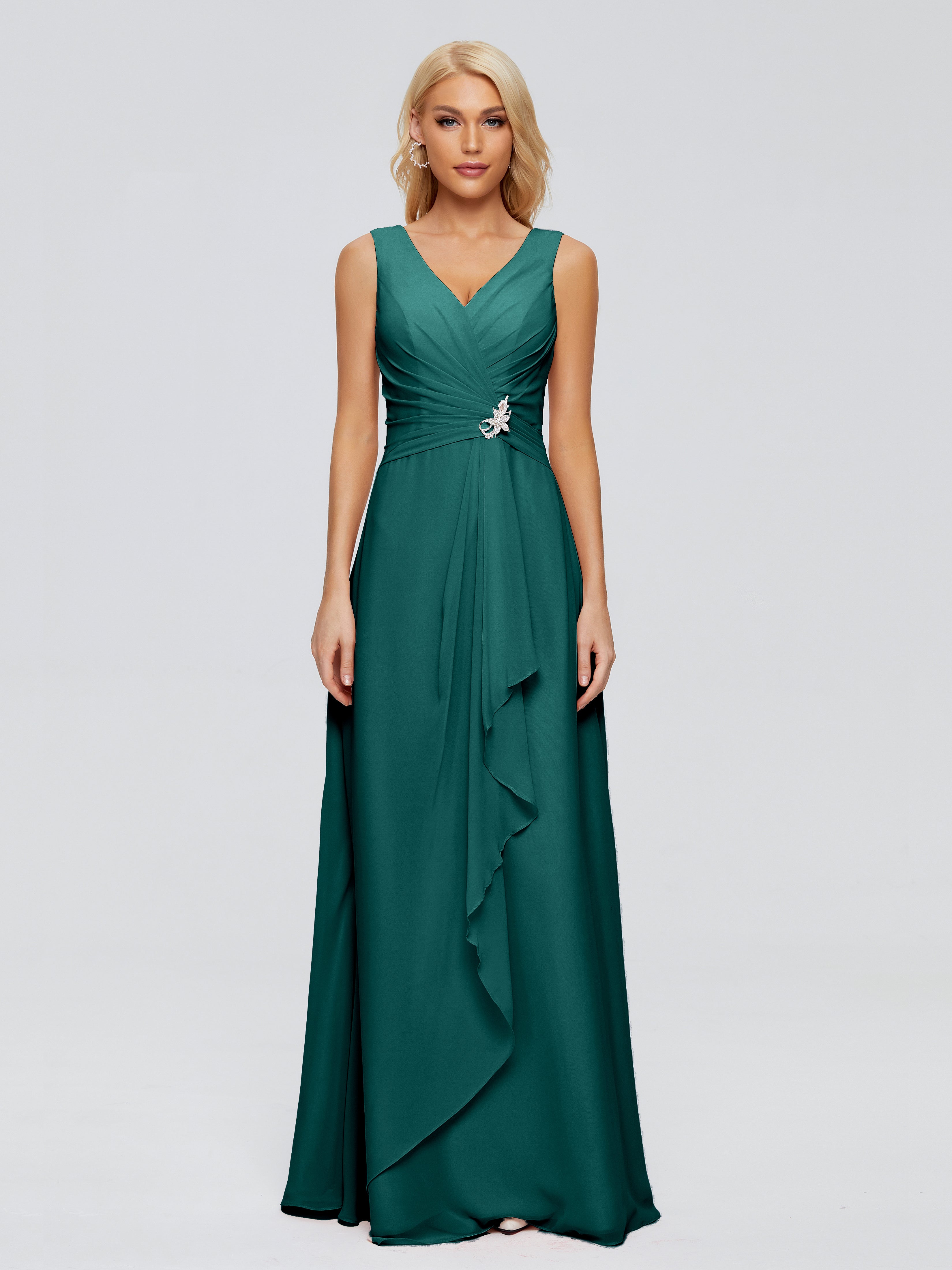 Robes De Demoiselle D'Honneur Paon Fourreau Col V Sans Manche Mousseline Robes Demoiselle D'Honneur
