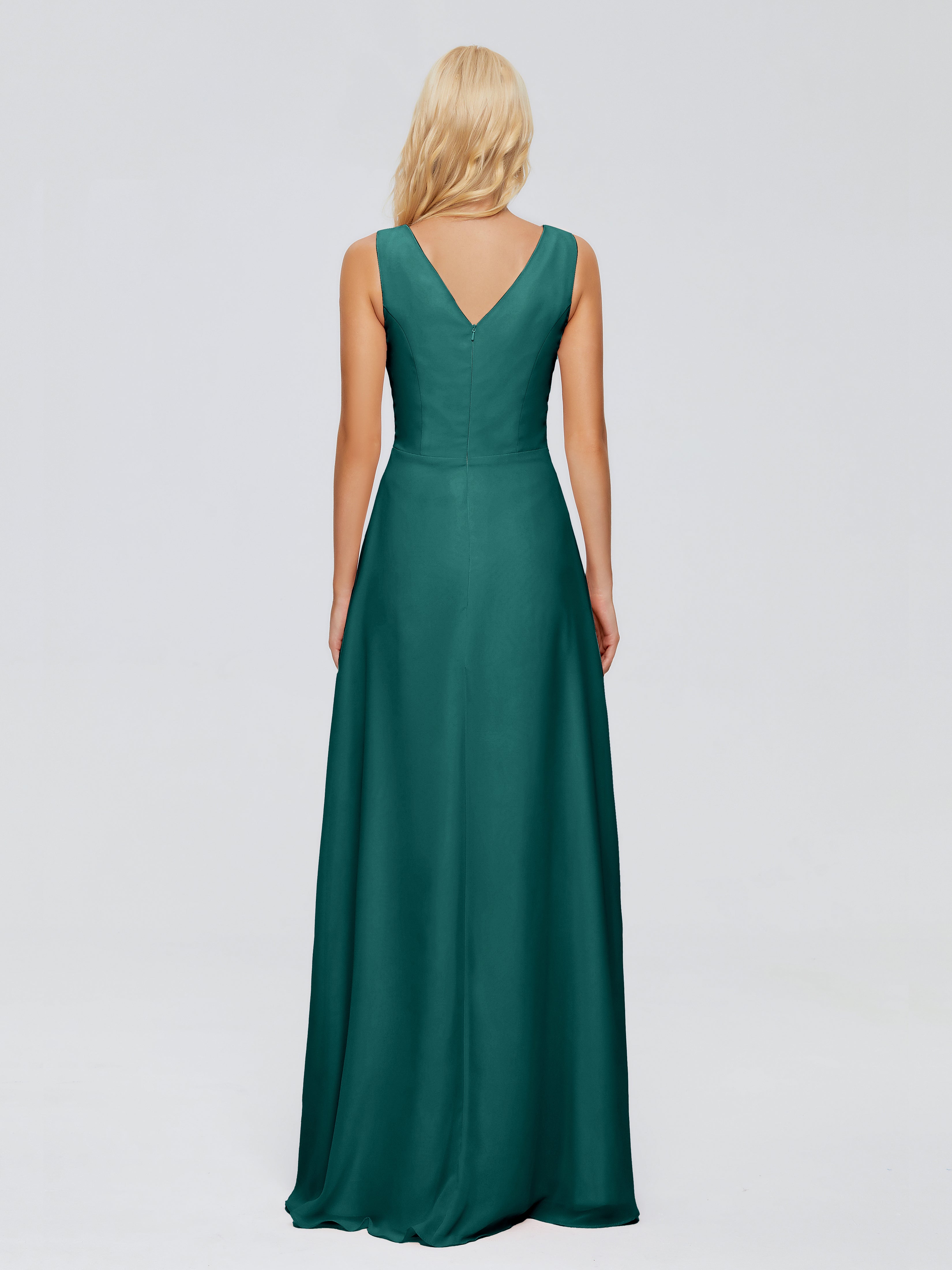 Robes De Demoiselle D'Honneur Paon Fourreau Col V Sans Manche Mousseline Robes Demoiselle D'Honneur