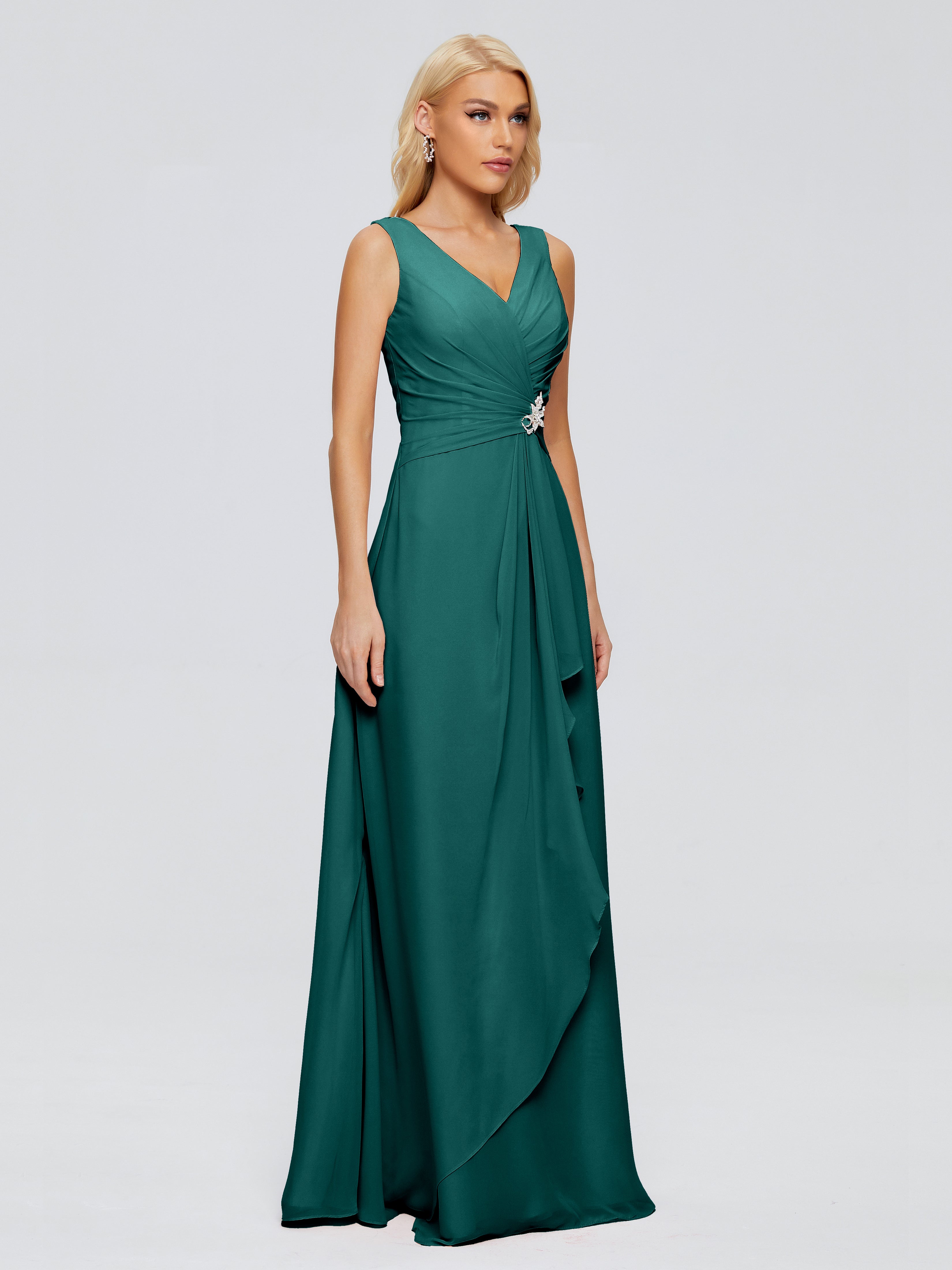 Robes De Demoiselle D'Honneur Paon Fourreau Col V Sans Manche Mousseline Robes Demoiselle D'Honneur