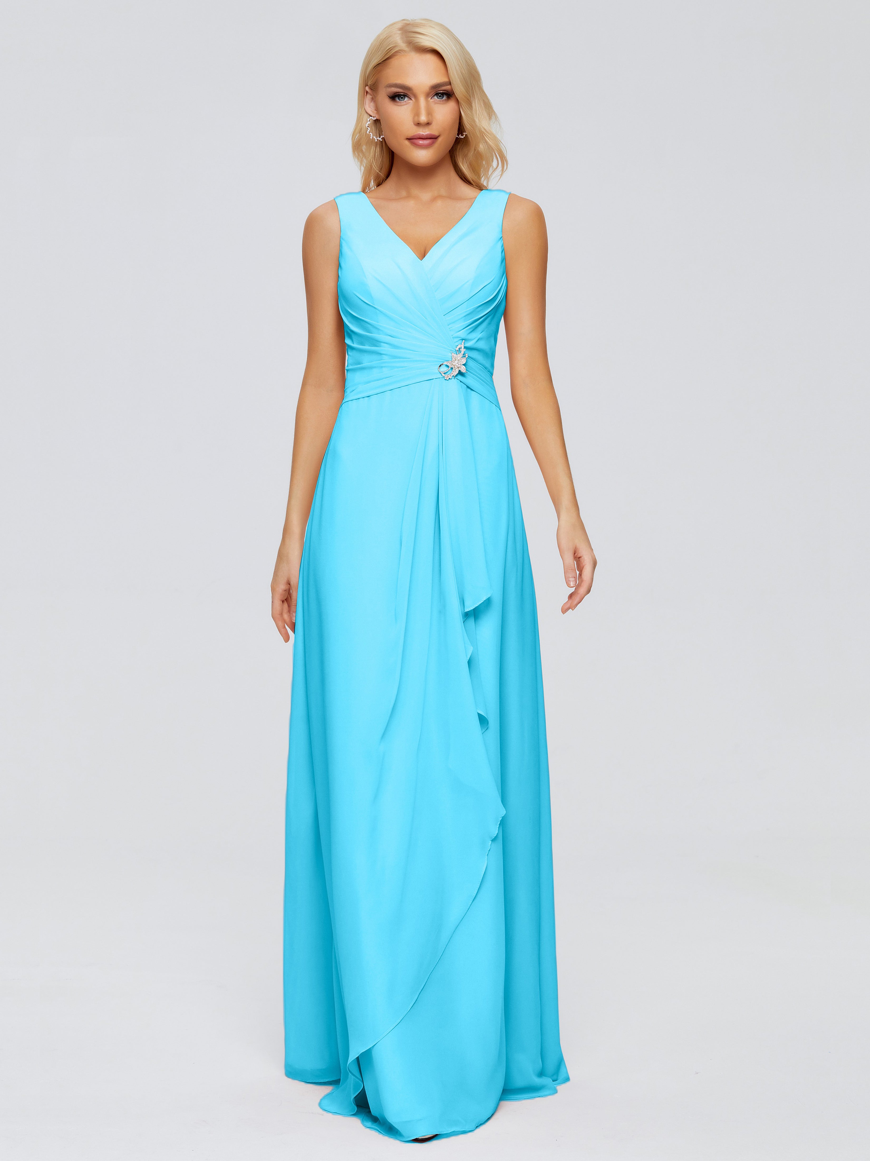 Robe De Demoiselle D'Honneur En Piscine Fourreau Col V Sans Manche Mousseline Robes Demoiselle D'Honneur