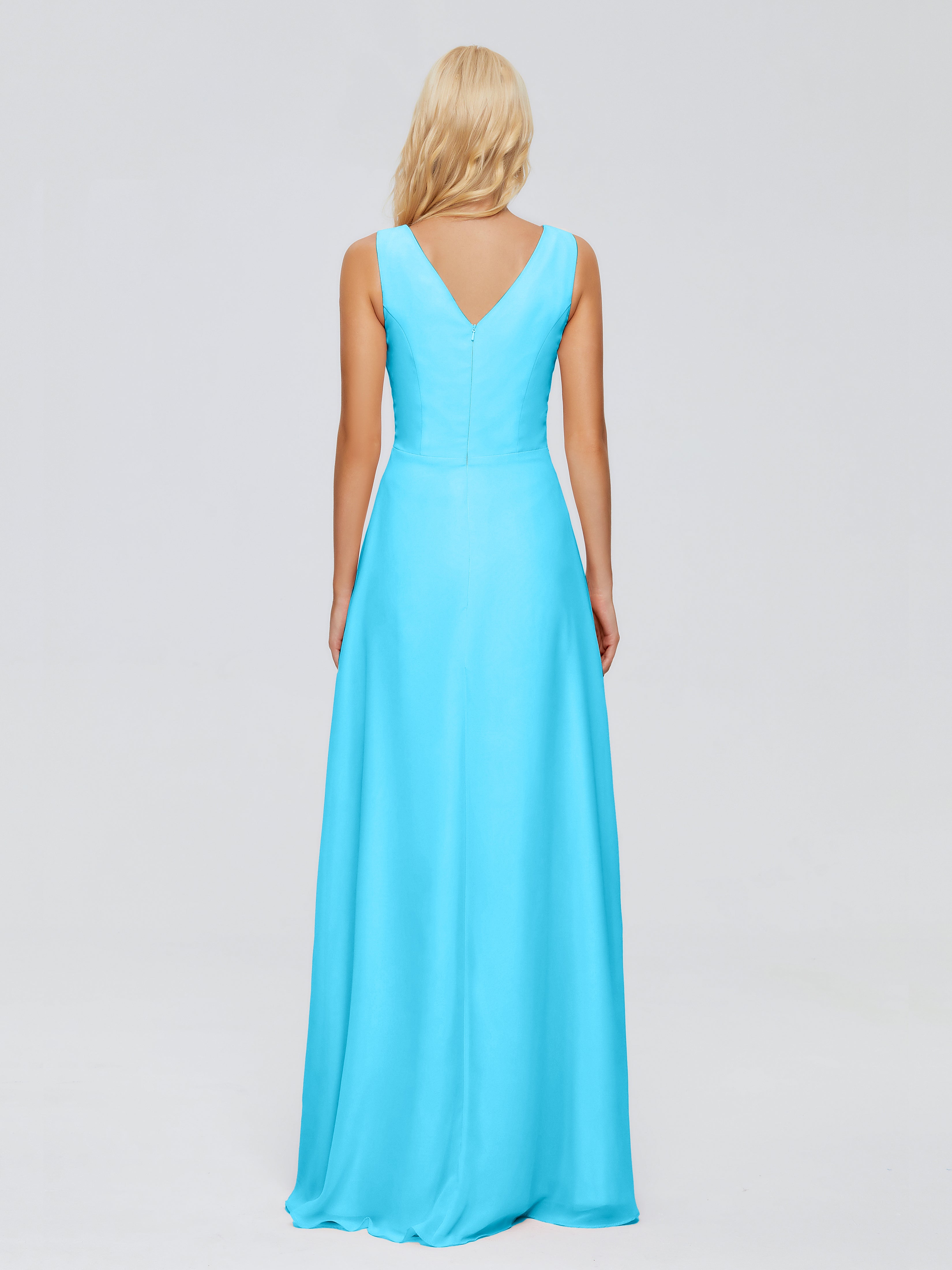 Robe De Demoiselle D'Honneur En Piscine Fourreau Col V Sans Manche Mousseline Robes Demoiselle D'Honneur