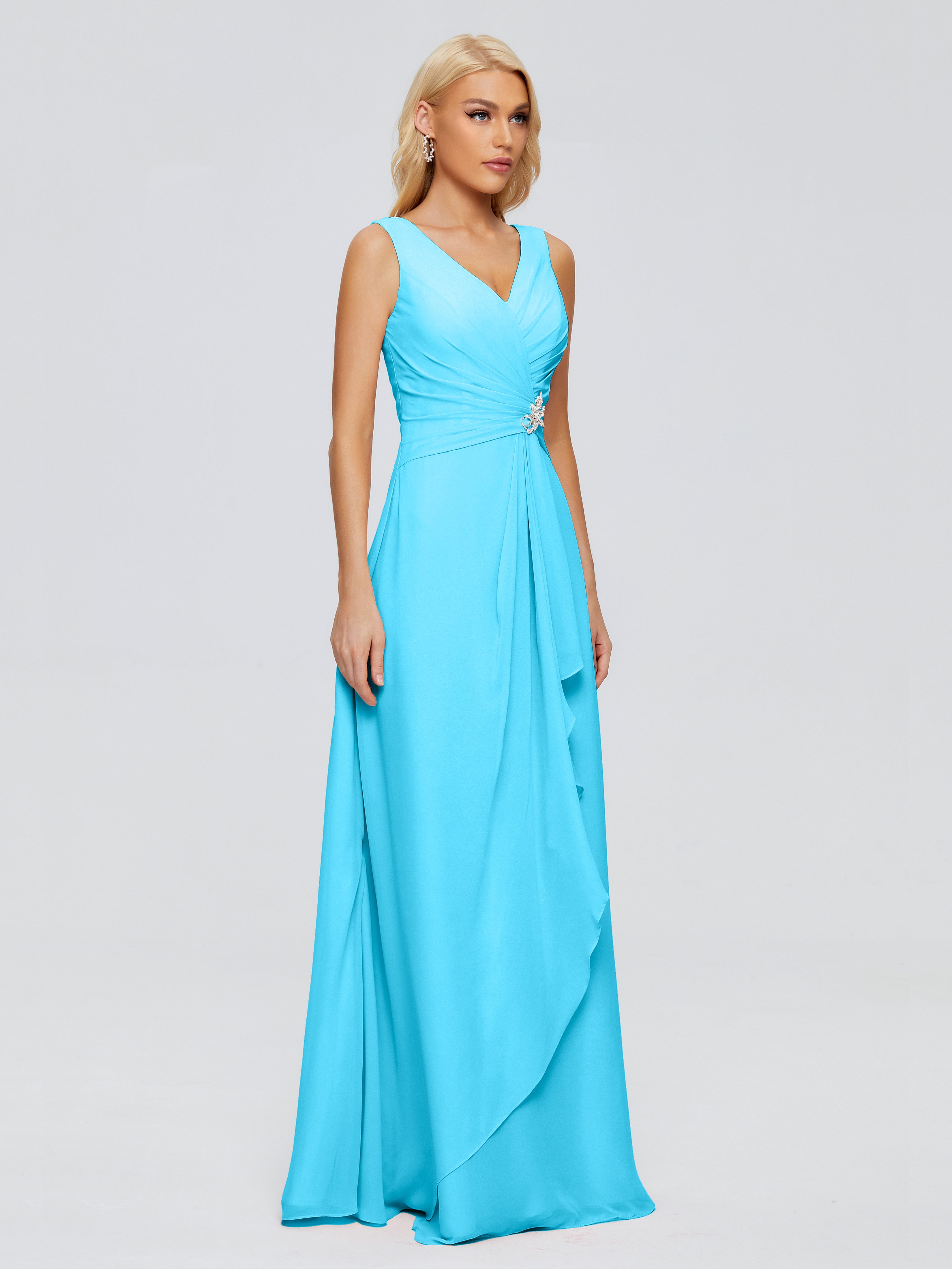 Robe De Demoiselle D'Honneur En Piscine Fourreau Col V Sans Manche Mousseline Robes Demoiselle D'Honneur