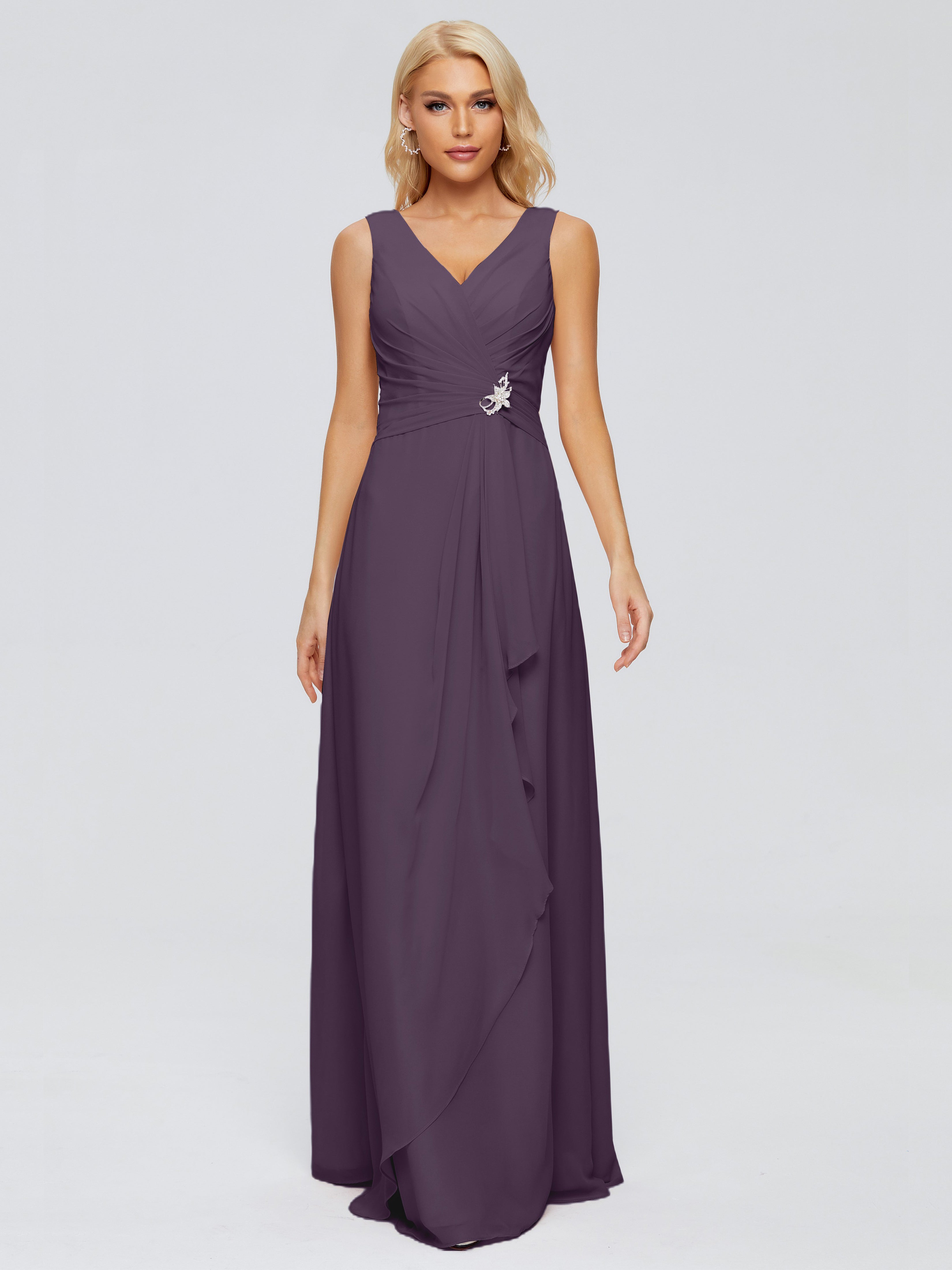 Robe Demoiselle D Honneur Plume Fourreau Col V Sans Manche Mousseline Robes Demoiselle D'Honneur