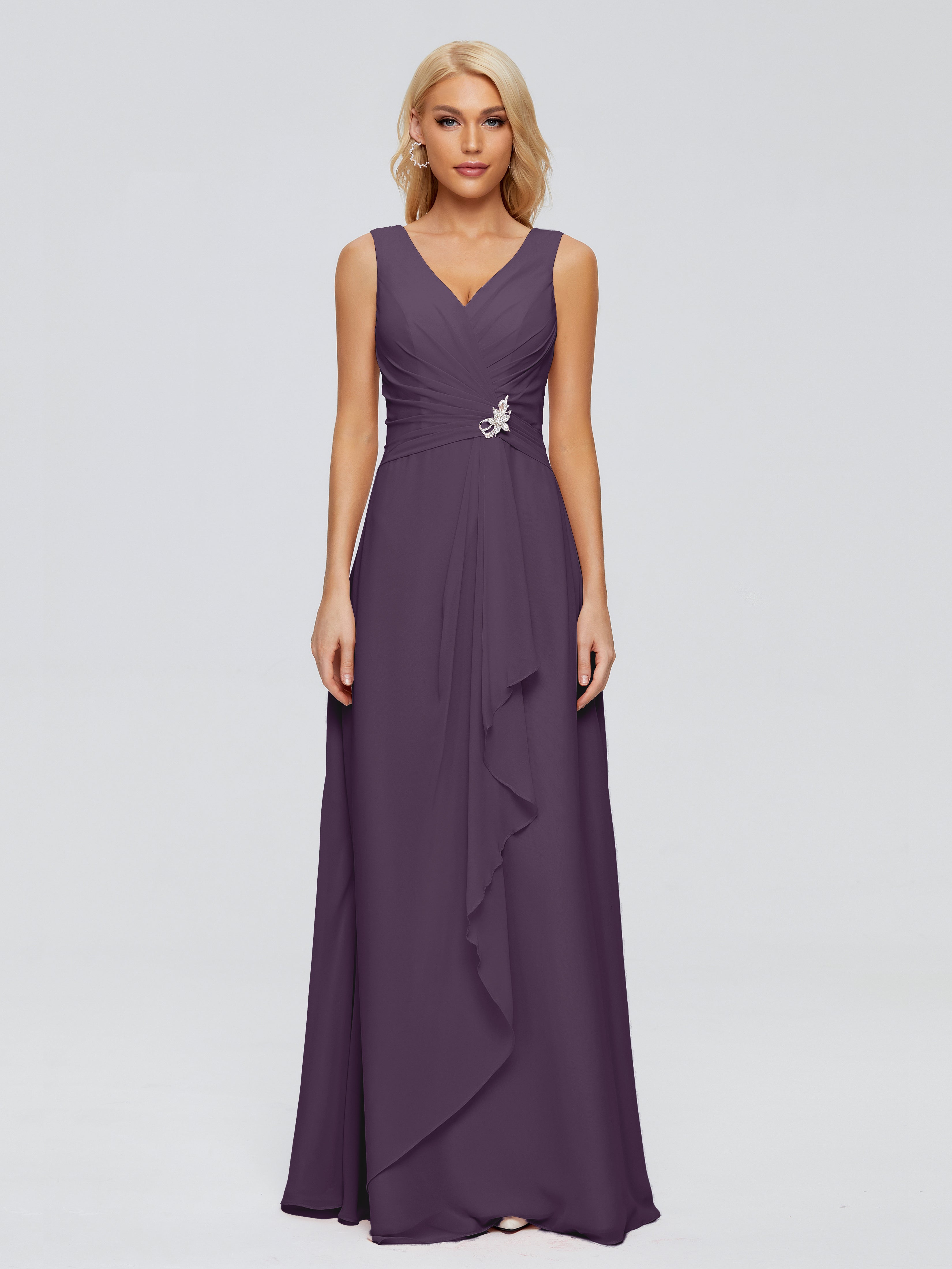 Robe Demoiselle D Honneur Plume Fourreau Col V Sans Manche Mousseline Robes Demoiselle D'Honneur