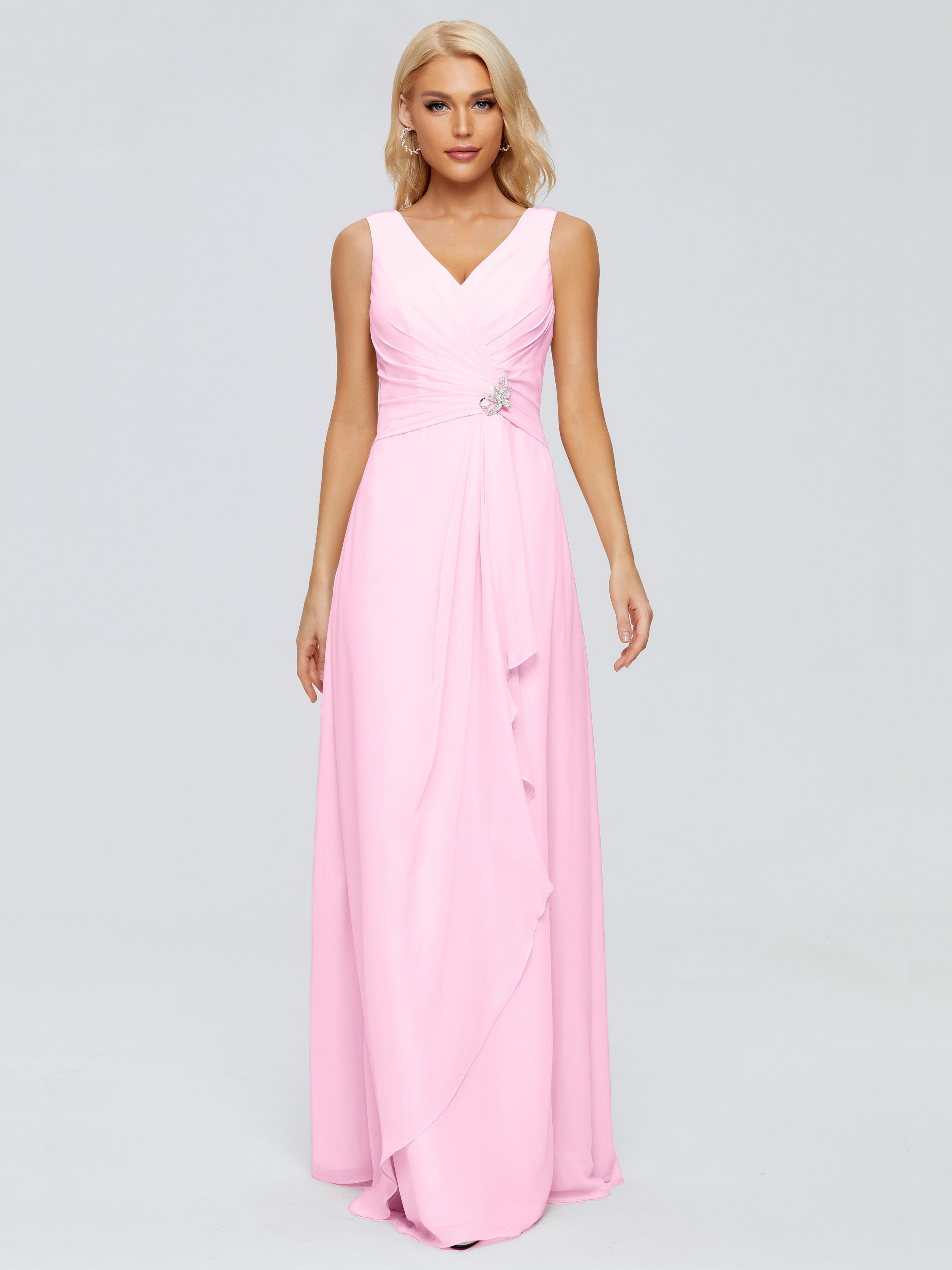Robe Demoiselle D Honneur Rose Bonbon Fourreau Col V Sans Manche Mousseline Robes Demoiselle D'Honneur