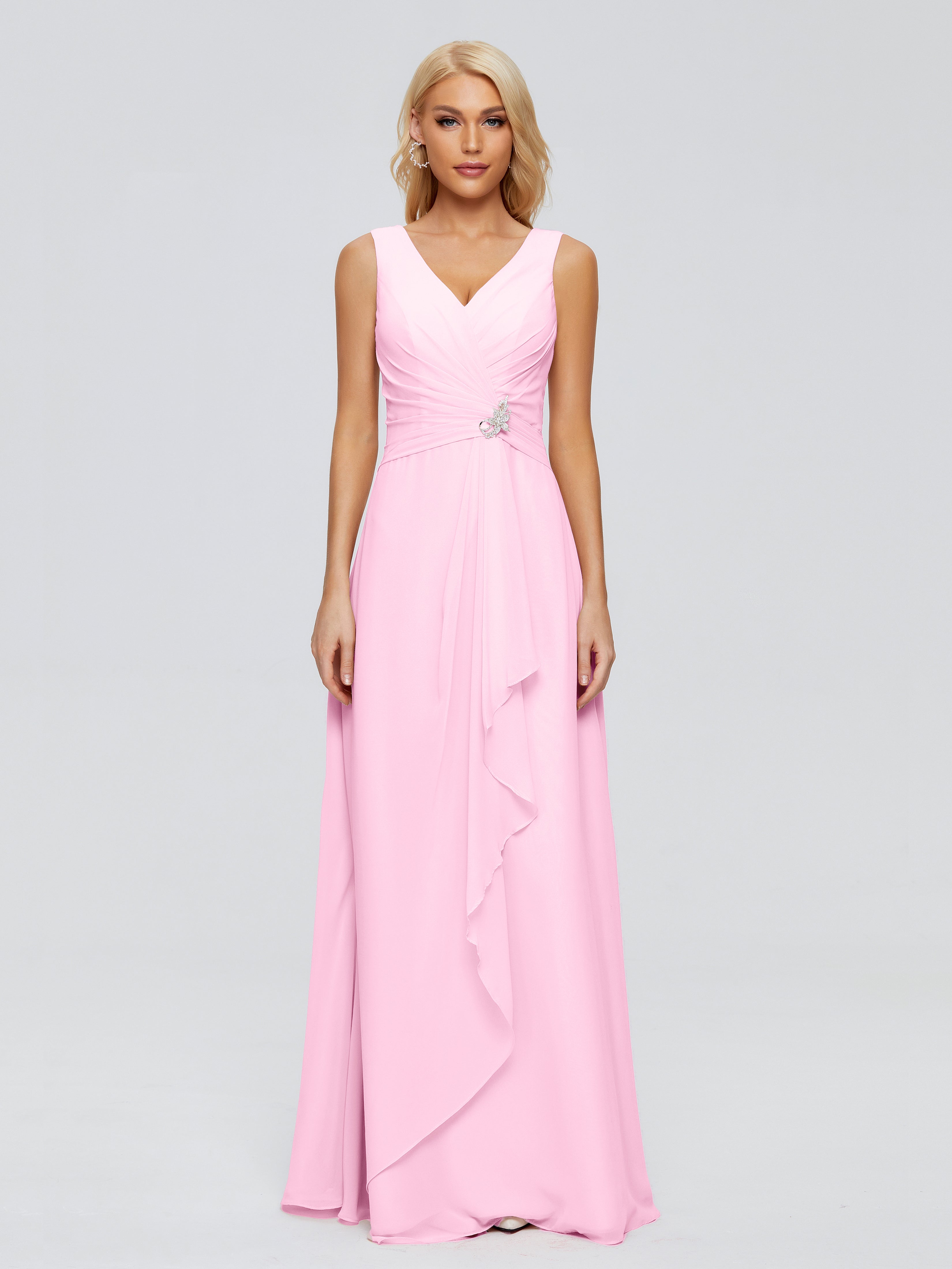 Robe Demoiselle D Honneur Rose Bonbon Fourreau Col V Sans Manche Mousseline Robes Demoiselle D'Honneur