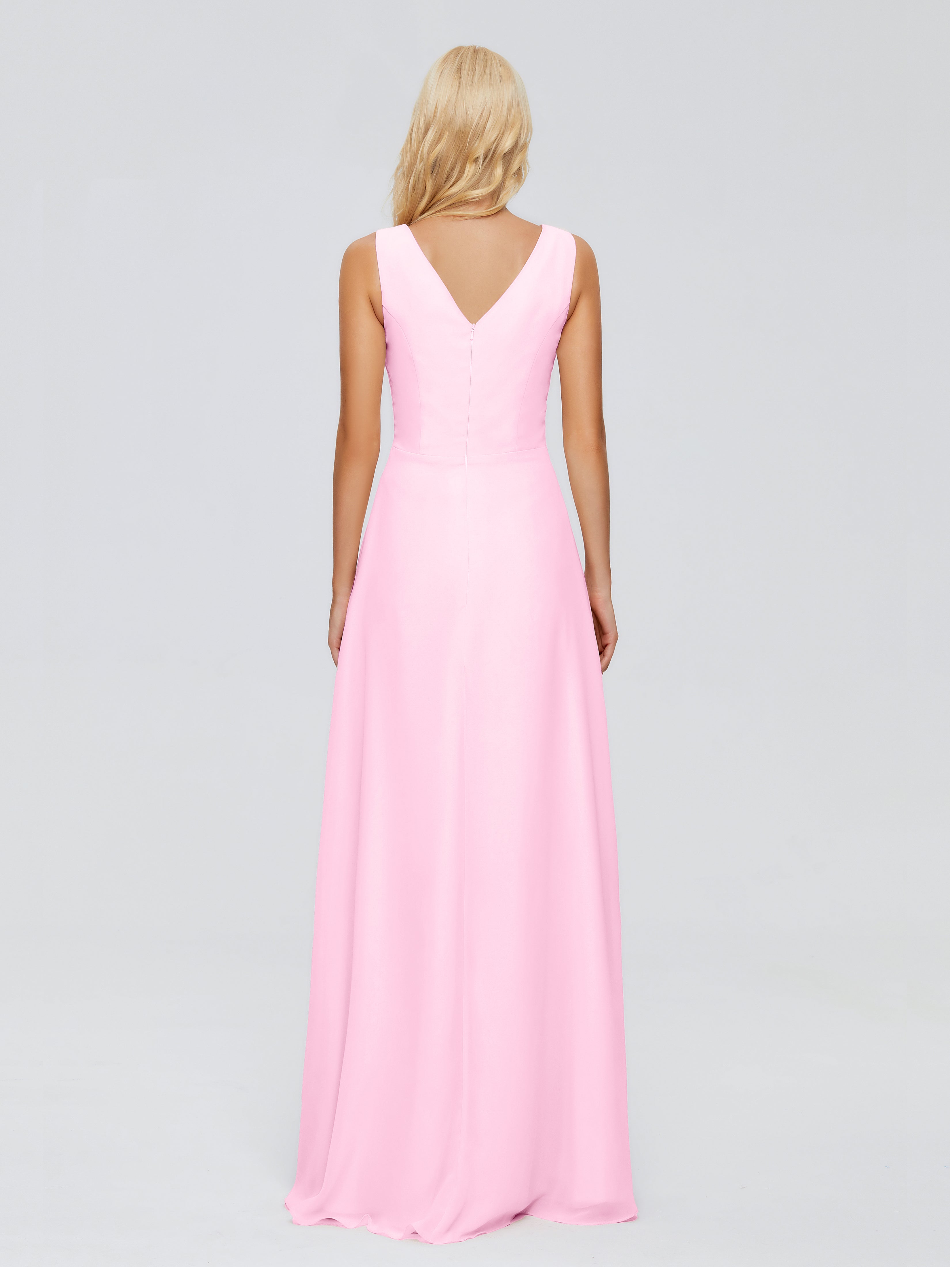 Robe Demoiselle D Honneur Rose Bonbon Fourreau Col V Sans Manche Mousseline Robes Demoiselle D'Honneur