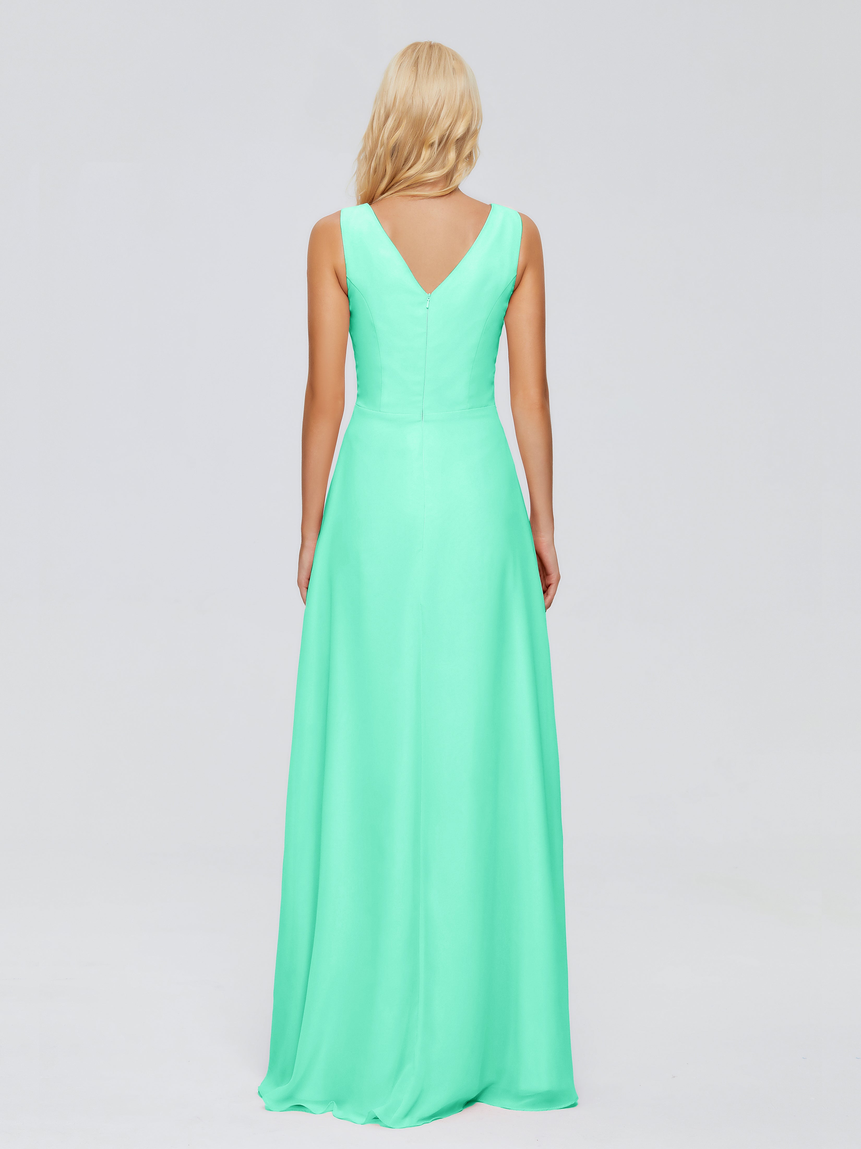 Robe Demoiselle D Honneur Turquoise Fourreau Col V Sans Manche Mousseline Robes Demoiselle D'Honneur