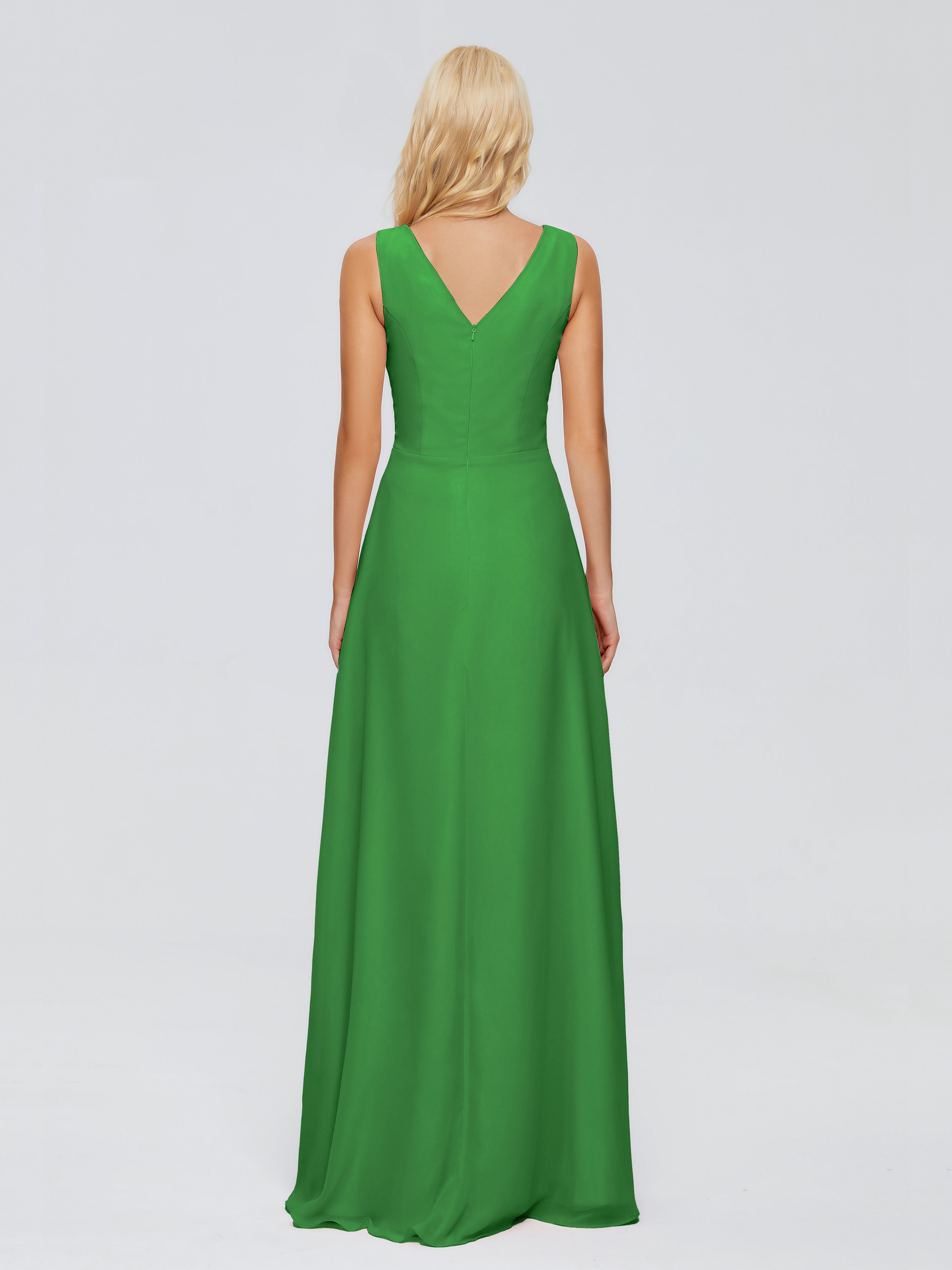 Robe Longue Verte Demoiselle D Honneur Fourreau Col V Sans Manche Mousseline Robes Demoiselle D'Honneur