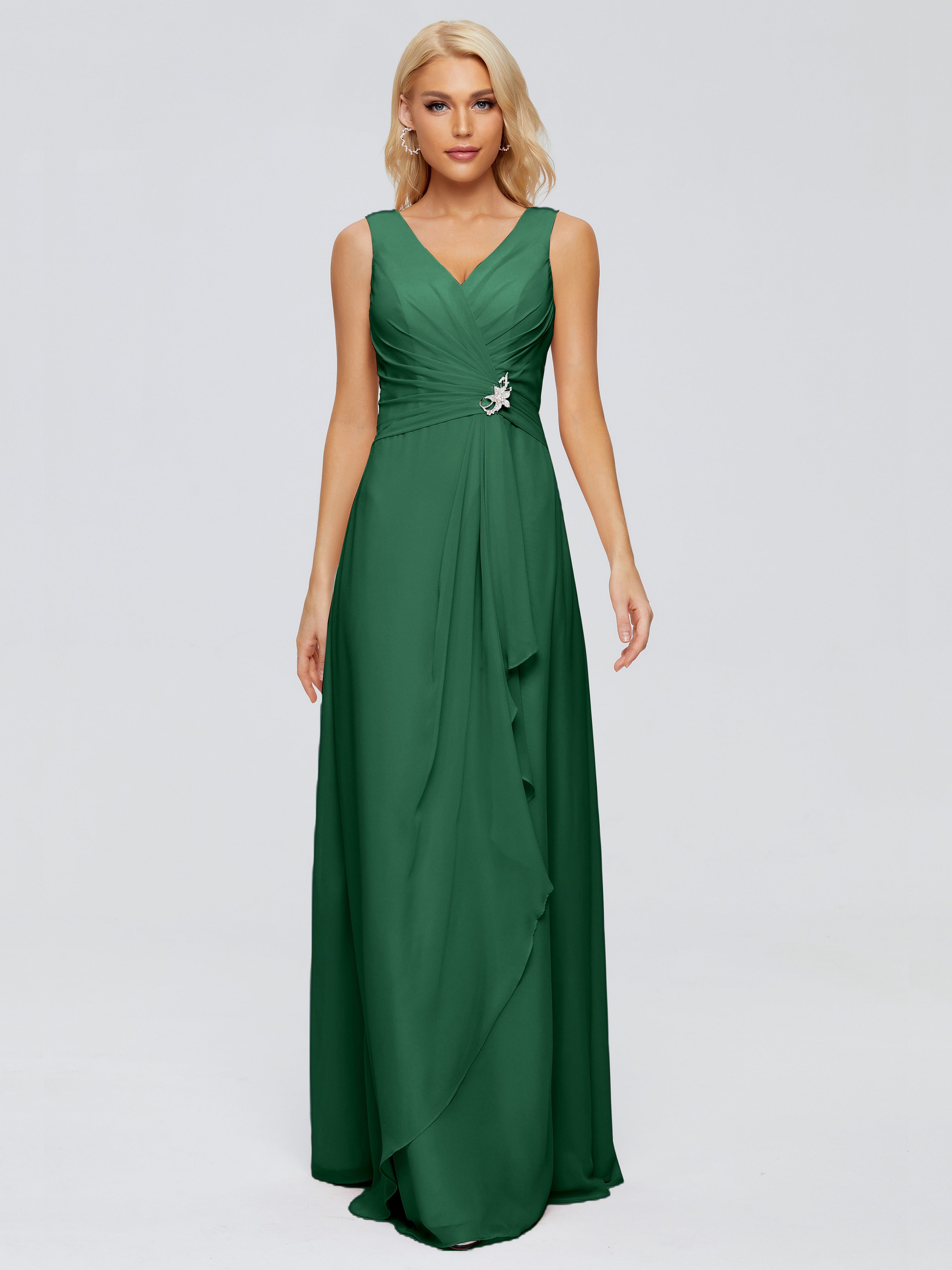 Robes De Demoiselle D'Honneur Vert Foncé Fourreau Col V Sans Manche Mousseline Robes Demoiselle D'Honneur