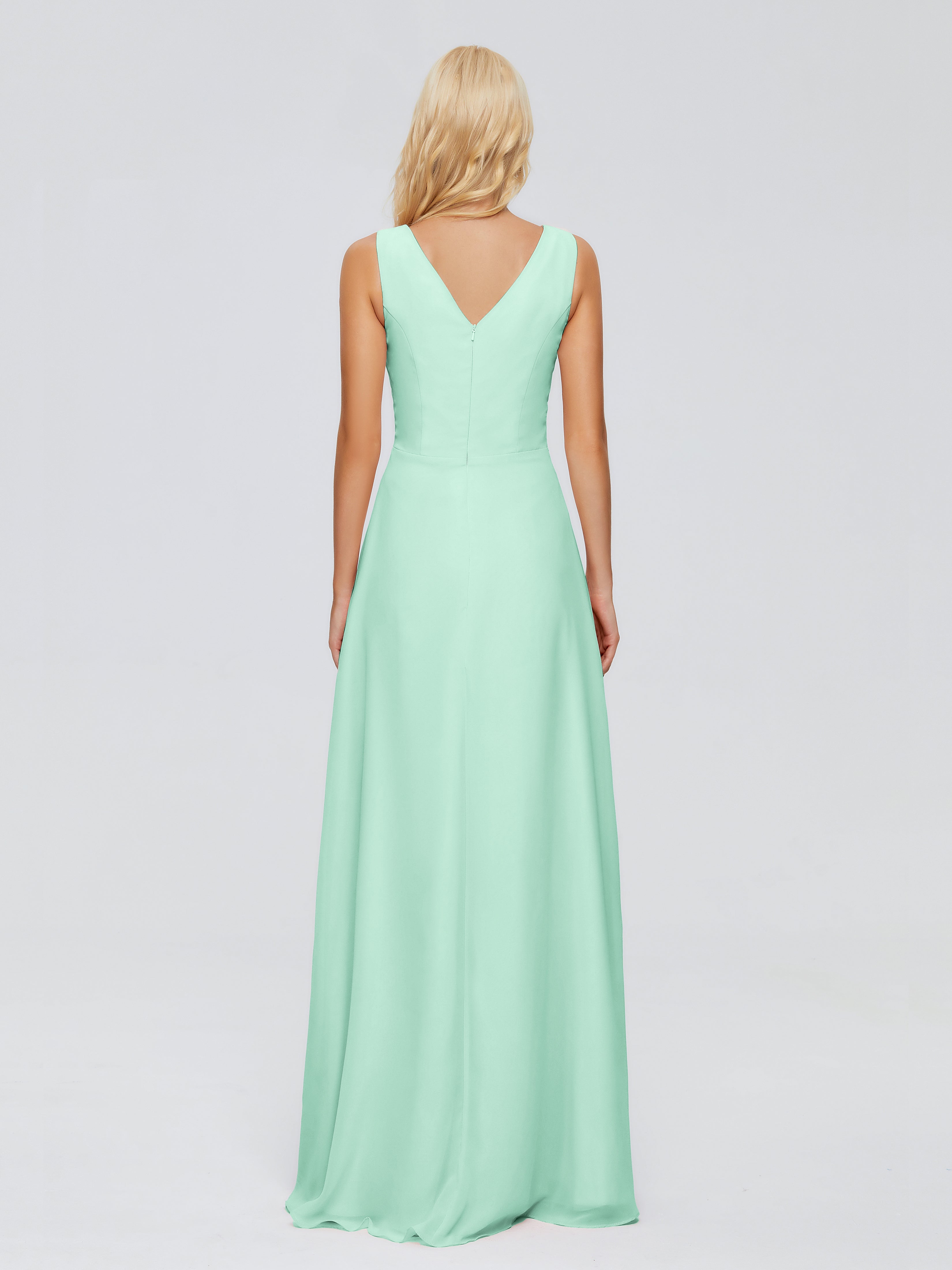 Robe Demoiselle D Honneur Vert Menthe Fourreau Col V Sans Manche Mousseline Robes Demoiselle D'Honneur