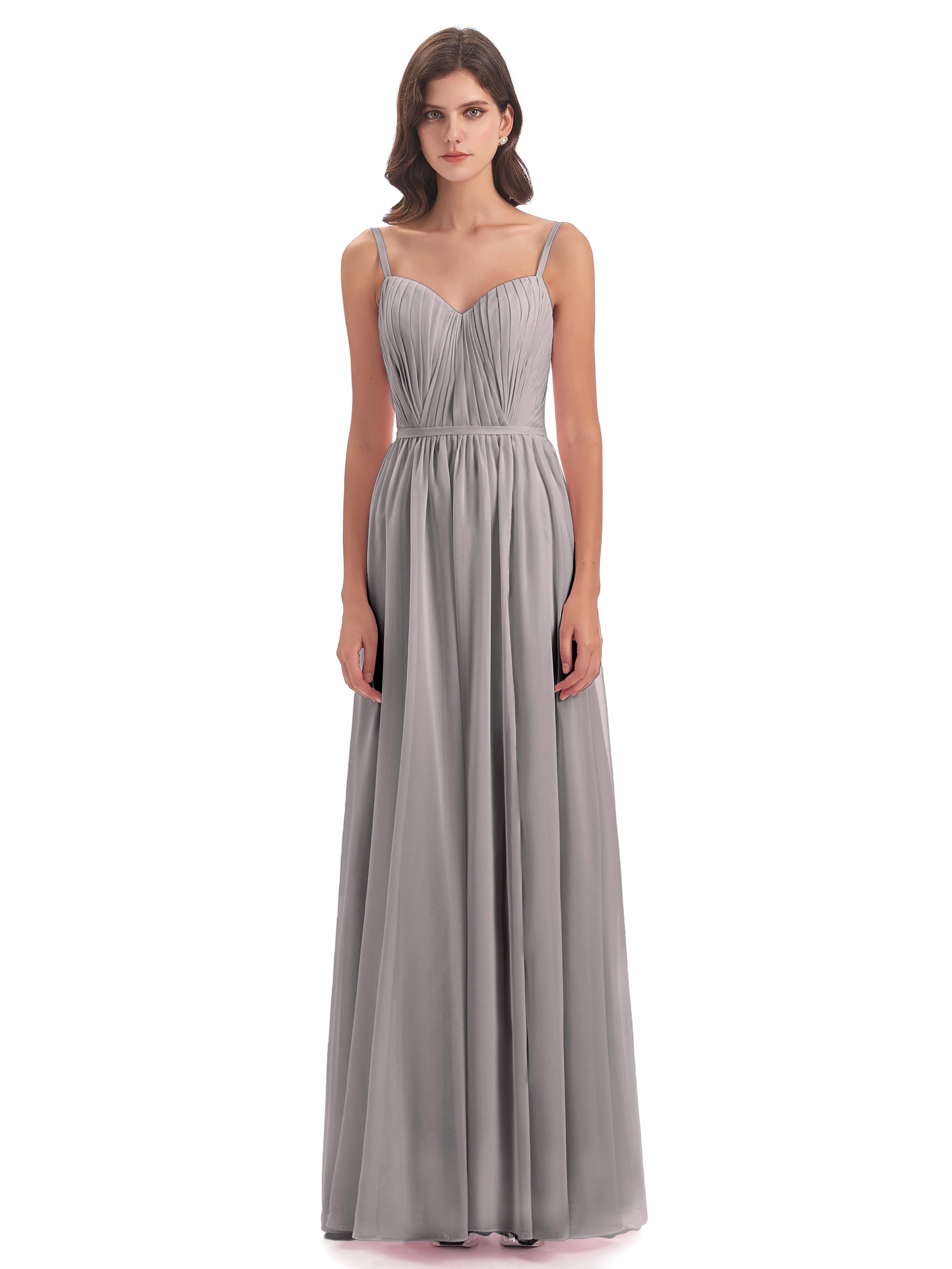 Robe Argentée Demoiselle D Honneur Bretelles Spaghetti Fendue Devant Robes Demoiselle D'Honneur