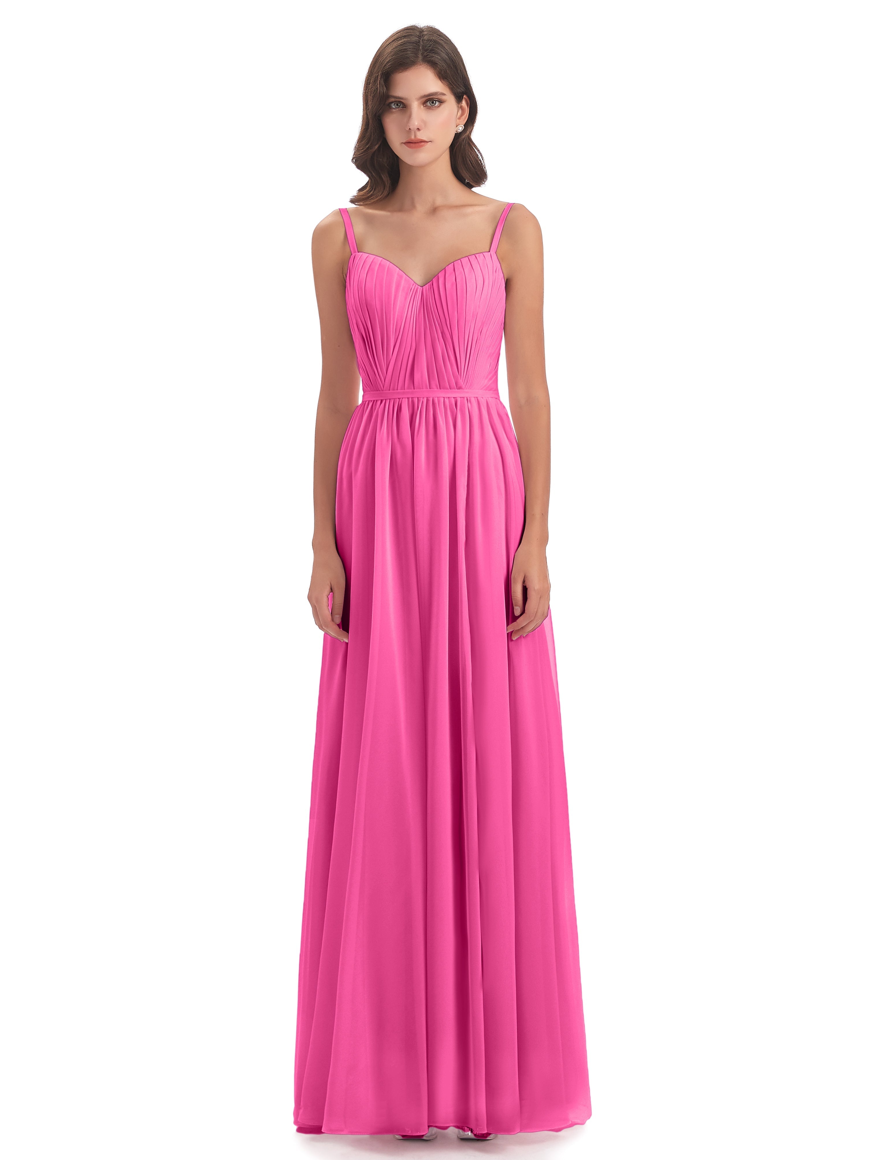 Robe Demoiselle D Honneur En Azalée Bretelles Spaghetti Fendue Devant Robes Demoiselle D'Honneur