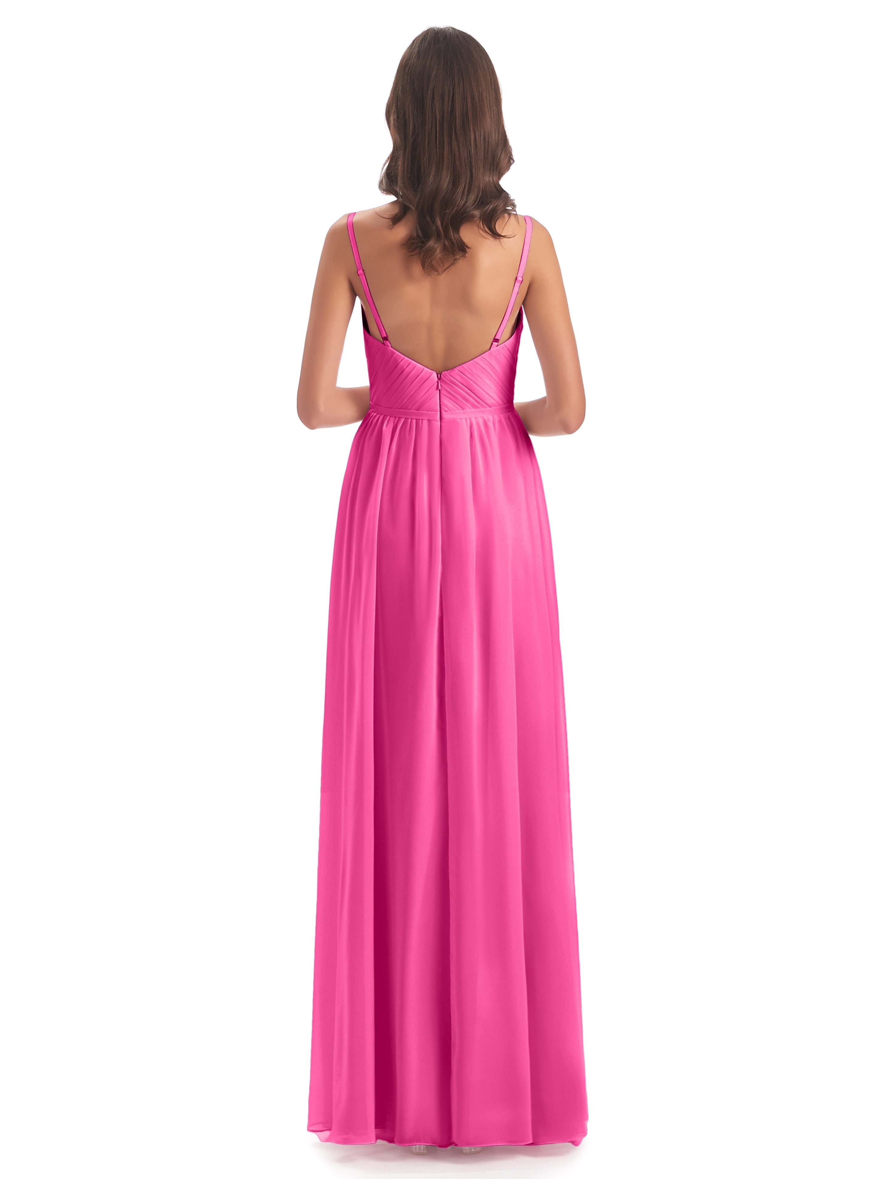 Robe Demoiselle D Honneur En Azalée Bretelles Spaghetti Fendue Devant Robes Demoiselle D'Honneur