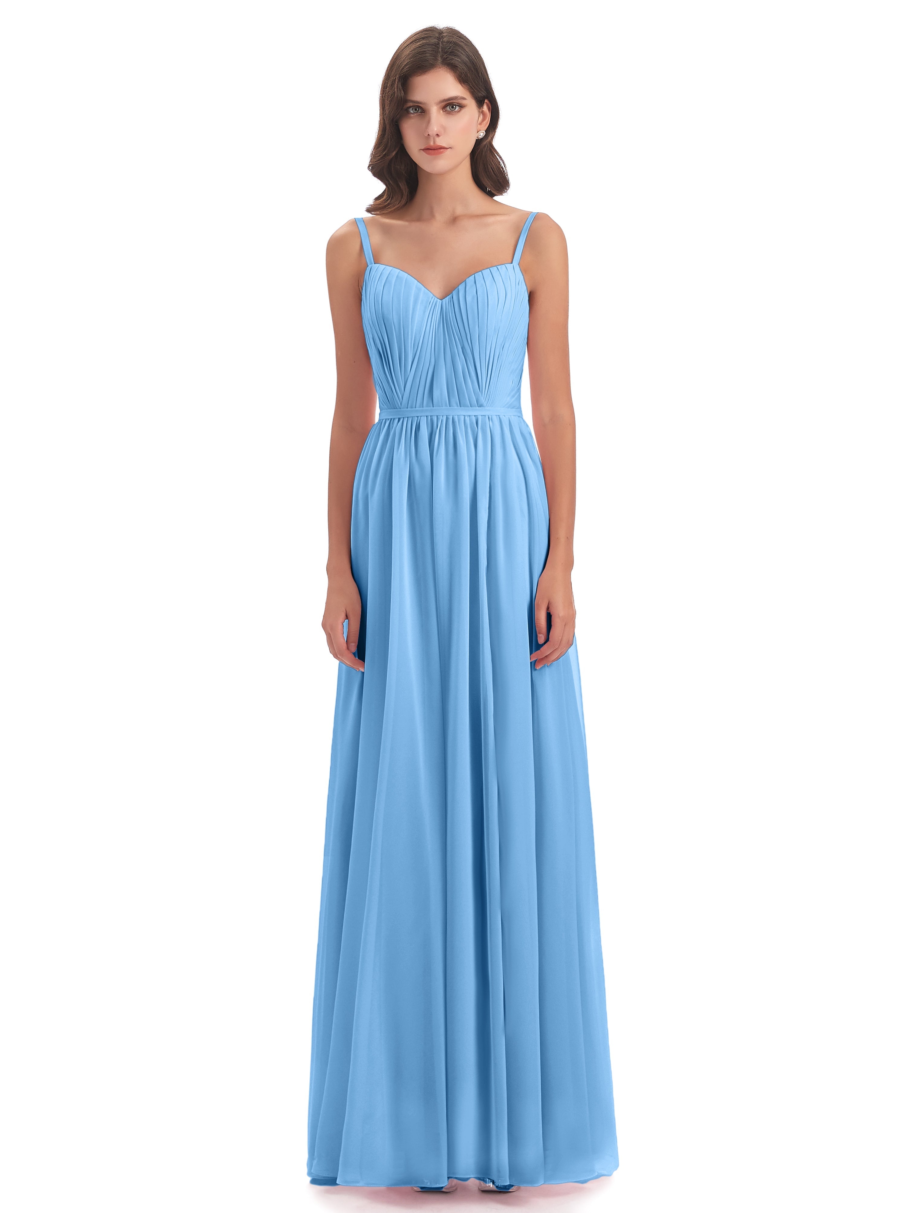 Robe Demoiselle D Honneur Bleue Bretelles Spaghetti Fendue Devant Robes Demoiselle D'Honneur