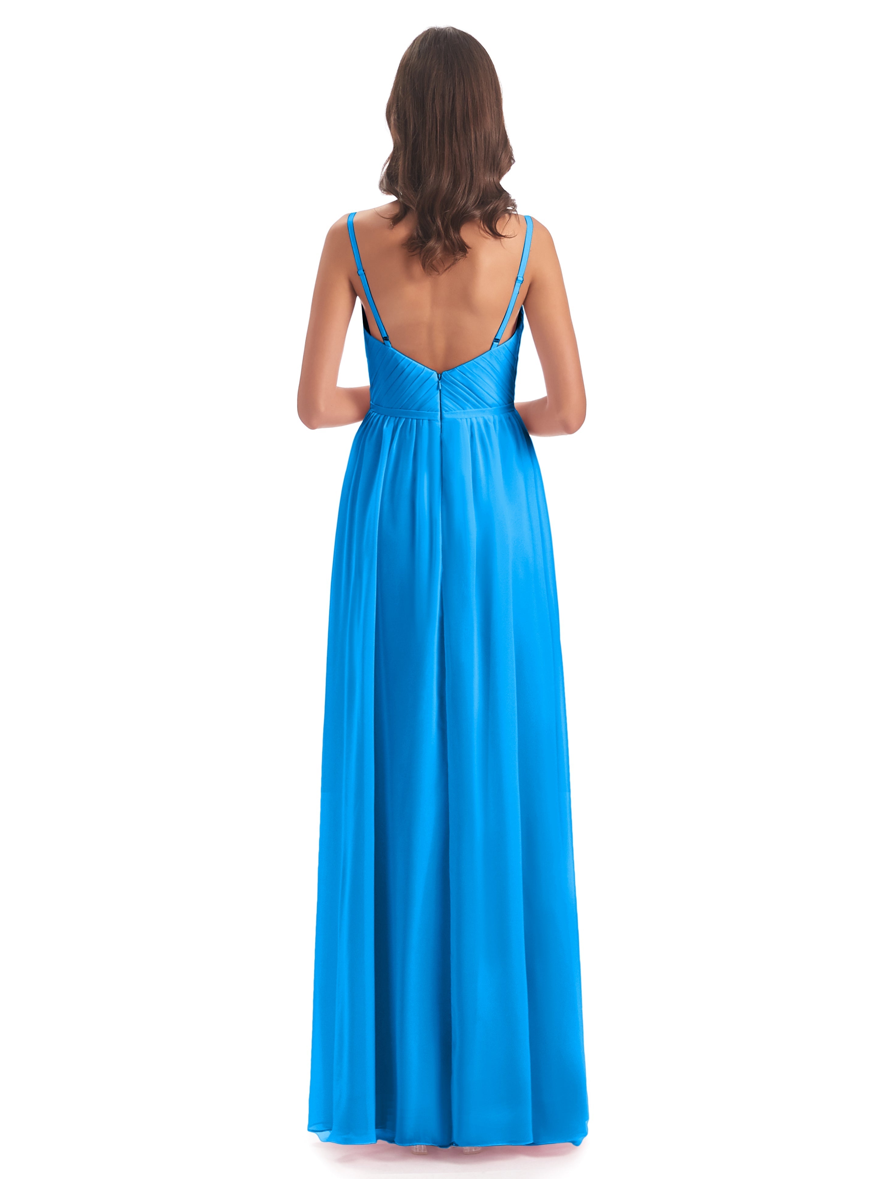 Robes De Demoiselle D'Honneur Bleu Océan Bretelles Spaghetti Fendue Devant Robes Demoiselle D'Honneur