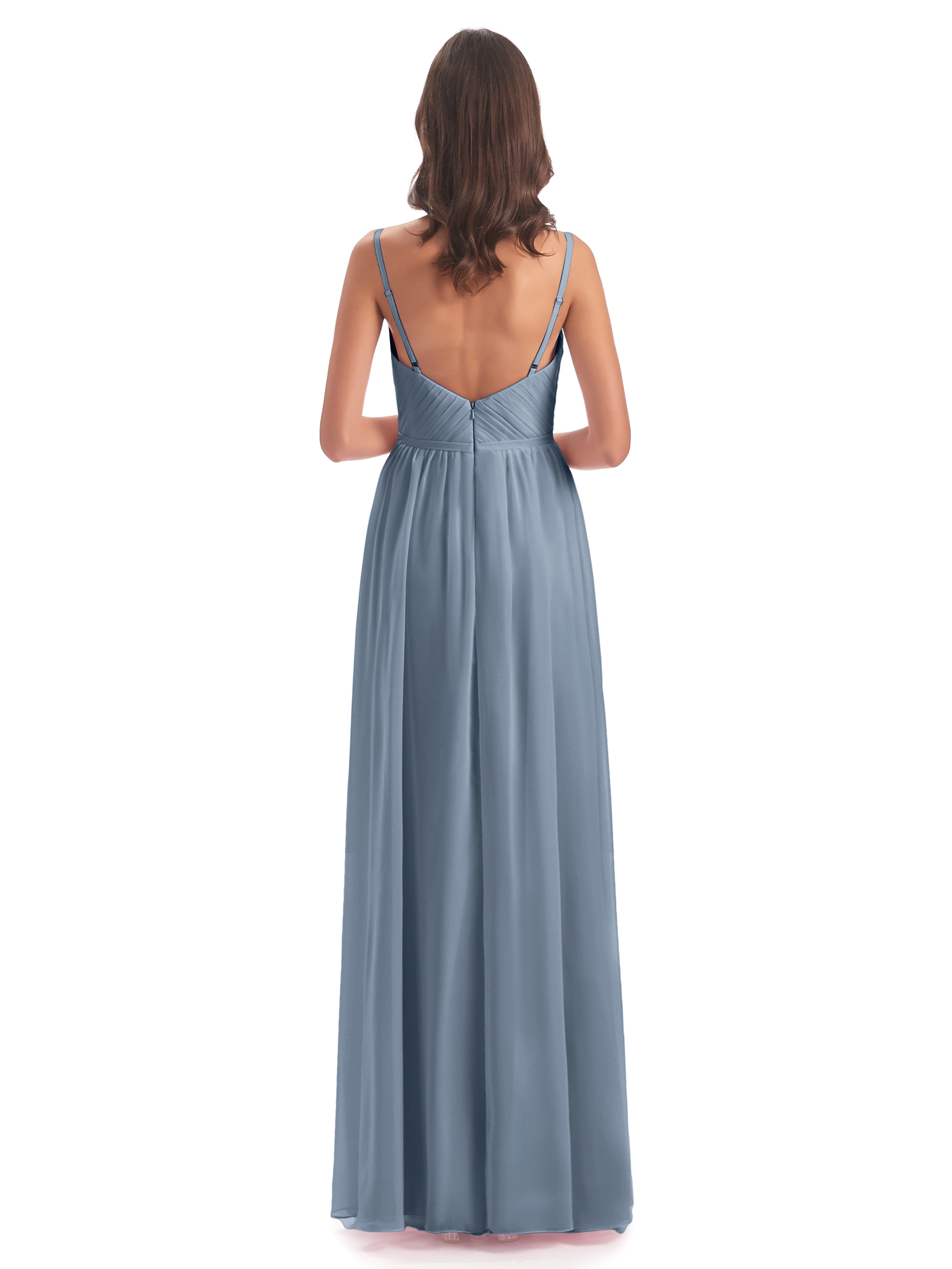 Robes De Demoiselle D'Honneur Bleu Poudre Bretelles Spaghetti Fendue Devant Robes Demoiselle D'Honneur
