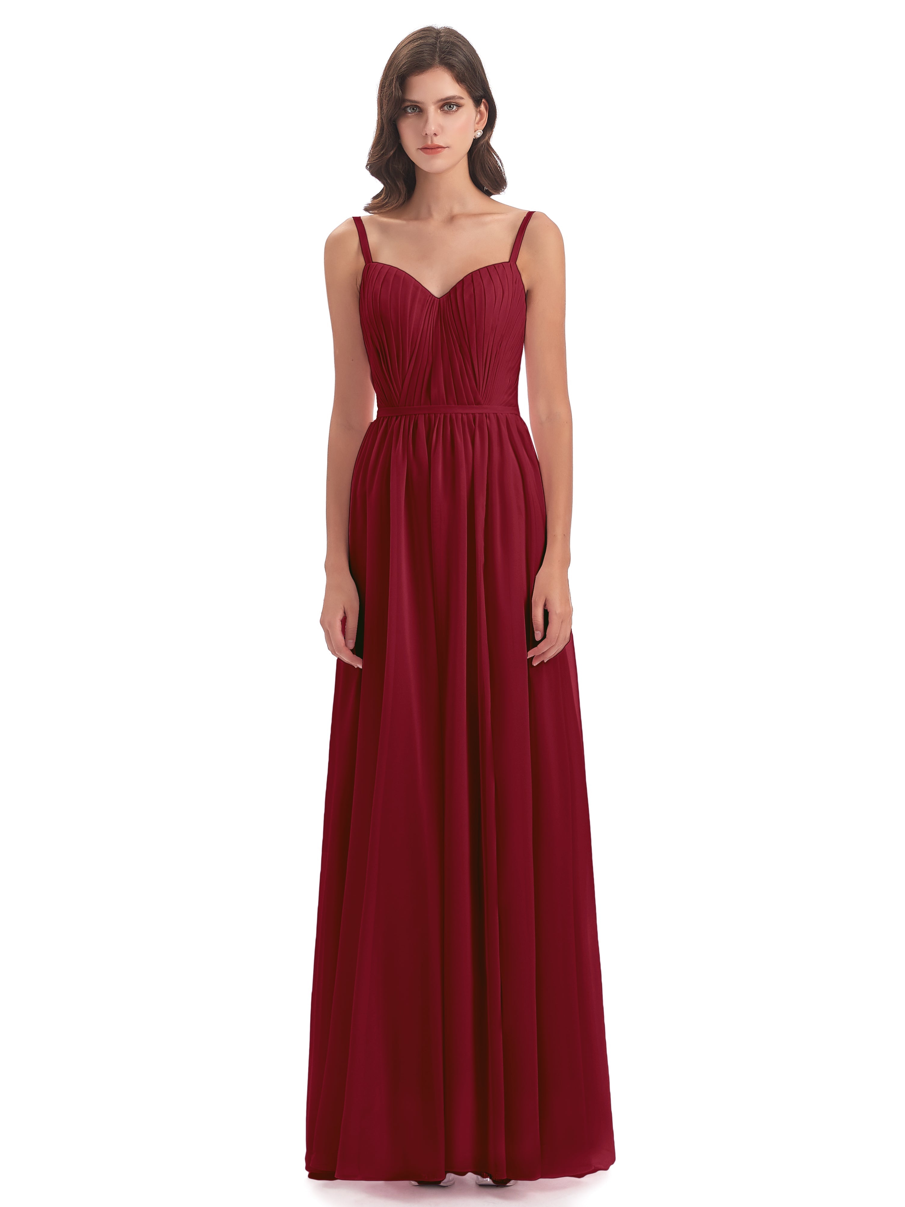 Robes De Demoiselle D'Honneur Couleur Bordeaux Bretelles Spaghetti Fendue Devant Robes Demoiselle D'Honneur
