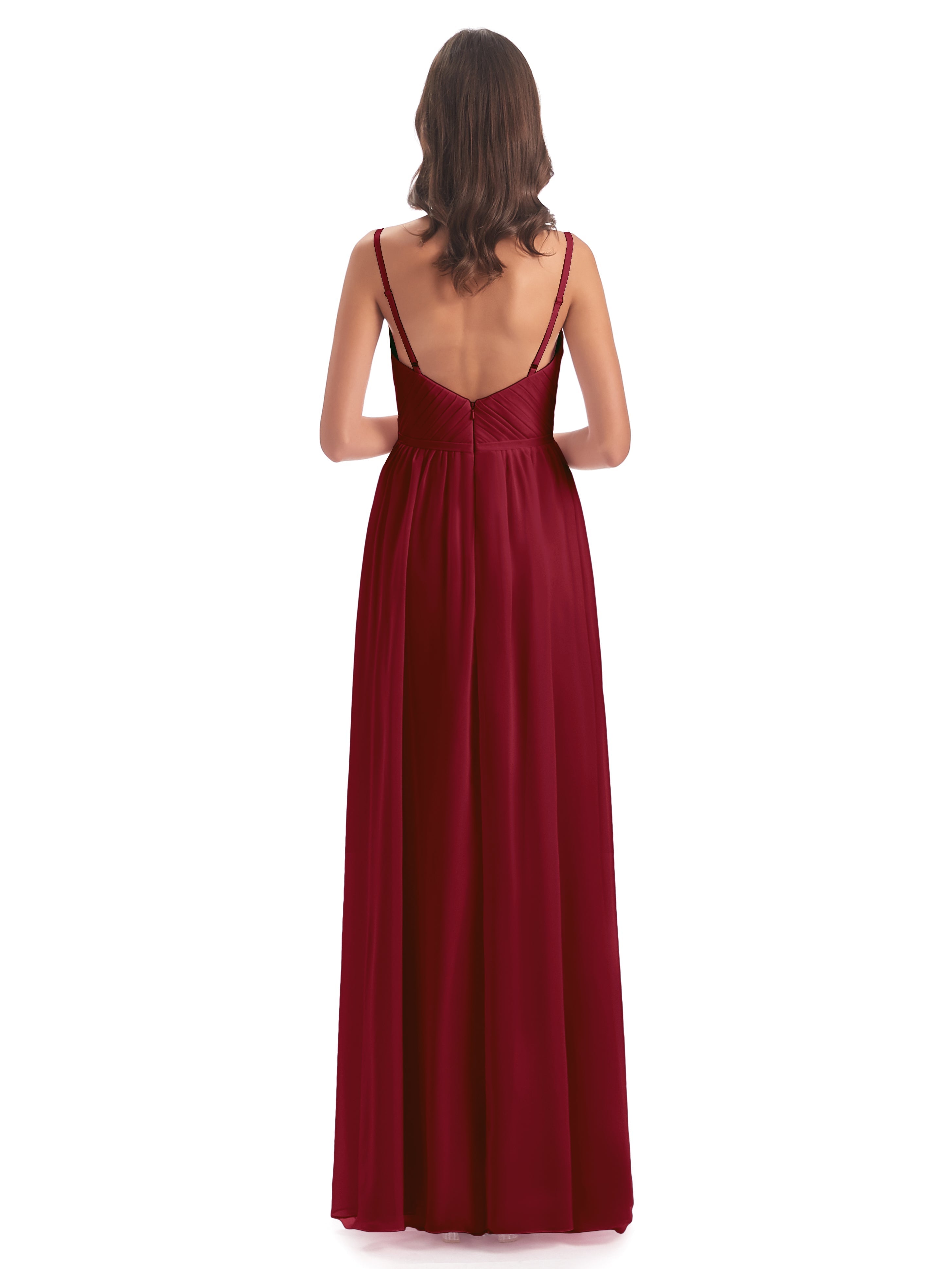 Robes De Demoiselle D'Honneur Couleur Bordeaux Bretelles Spaghetti Fendue Devant Robes Demoiselle D'Honneur