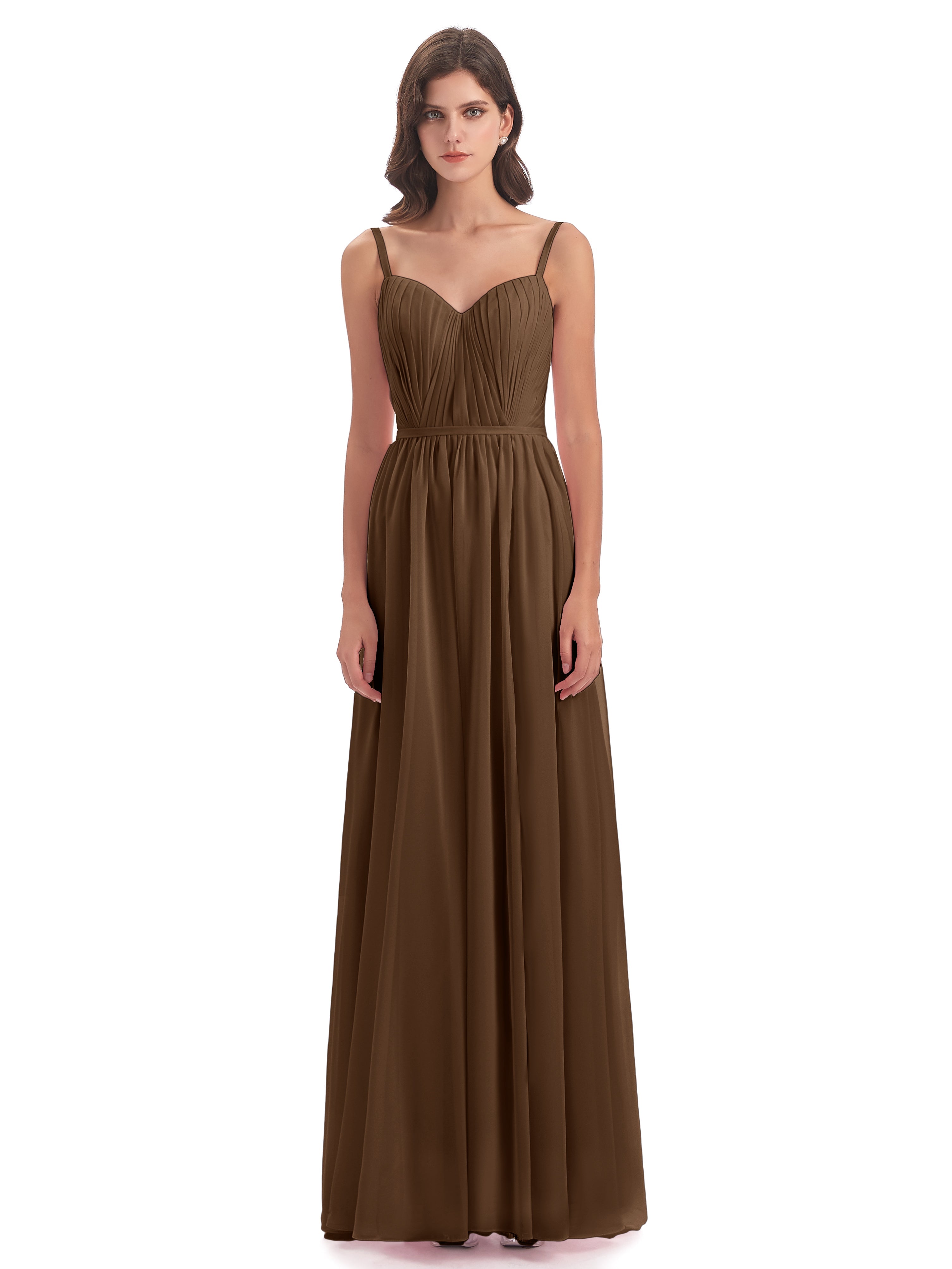 Robe Demoiselle D Honneur Brun Bretelles Spaghetti Fendue Devant Robes Demoiselle D'Honneur