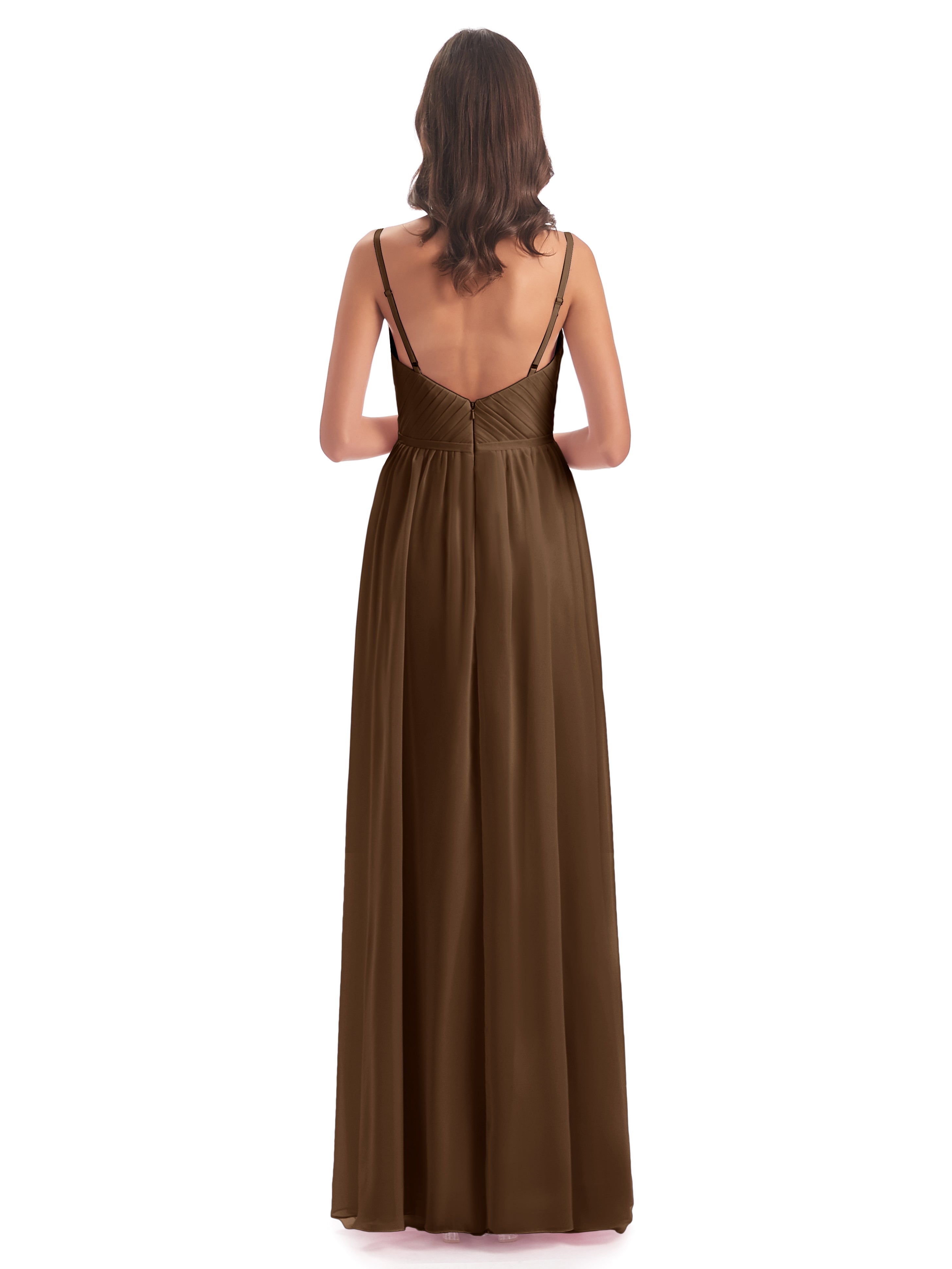 Robe Demoiselle D Honneur Brun Bretelles Spaghetti Fendue Devant Robes Demoiselle D'Honneur