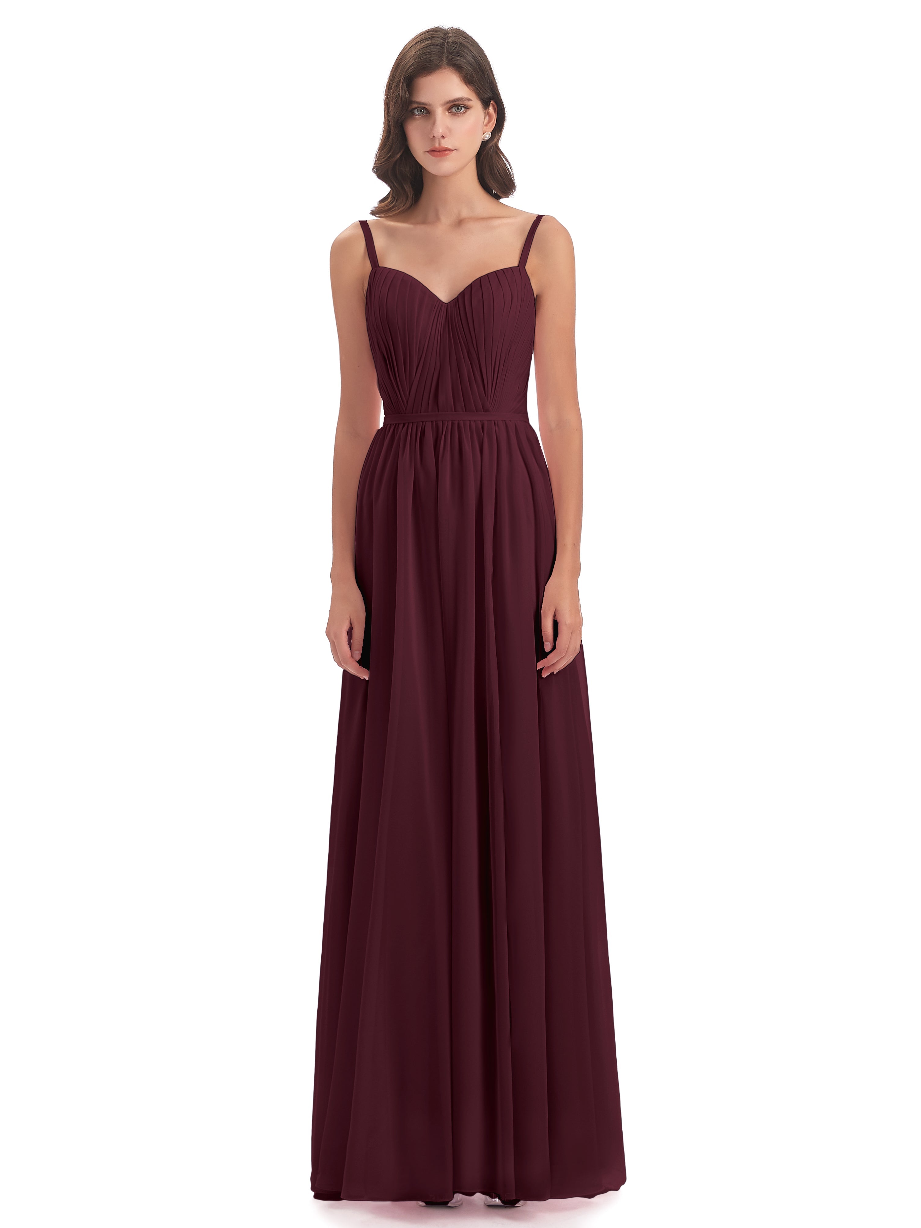 Robes De Demoiselle D'Honneur Cabernet Bretelles Spaghetti Fendue Devant Robes Demoiselle D'Honneur