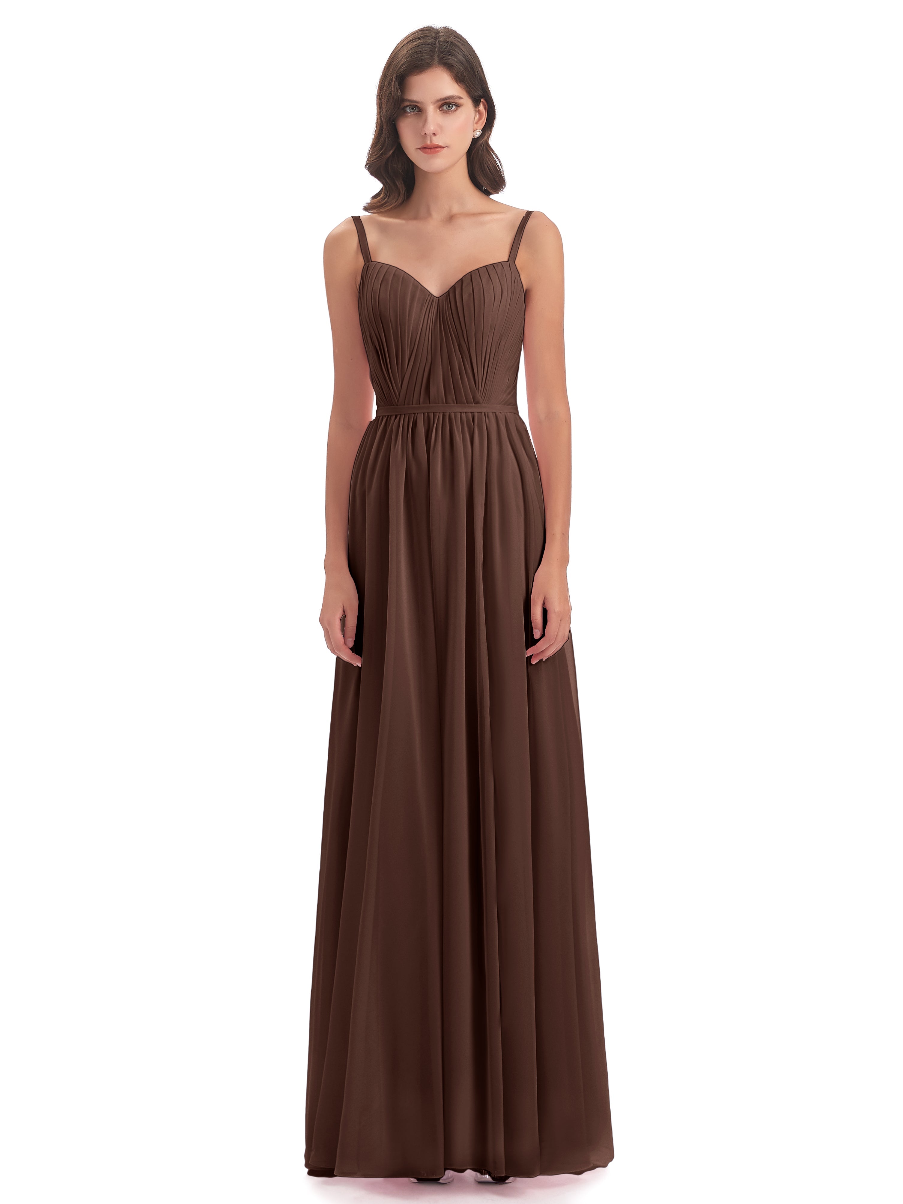 Robe Chocolat Demoiselle D Honneur Bretelles Spaghetti Fendue Devant Robes Demoiselle D'Honneur