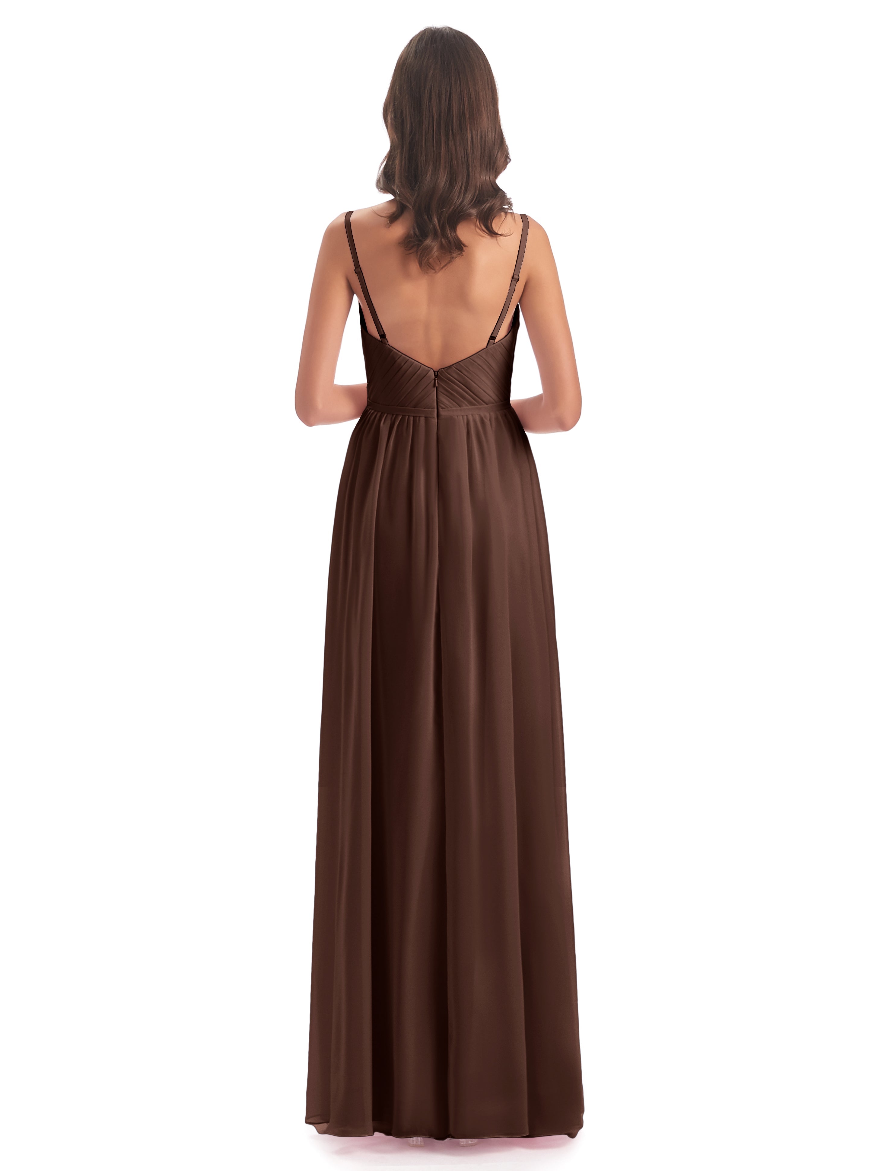 Robe Chocolat Demoiselle D Honneur Bretelles Spaghetti Fendue Devant Robes Demoiselle D'Honneur