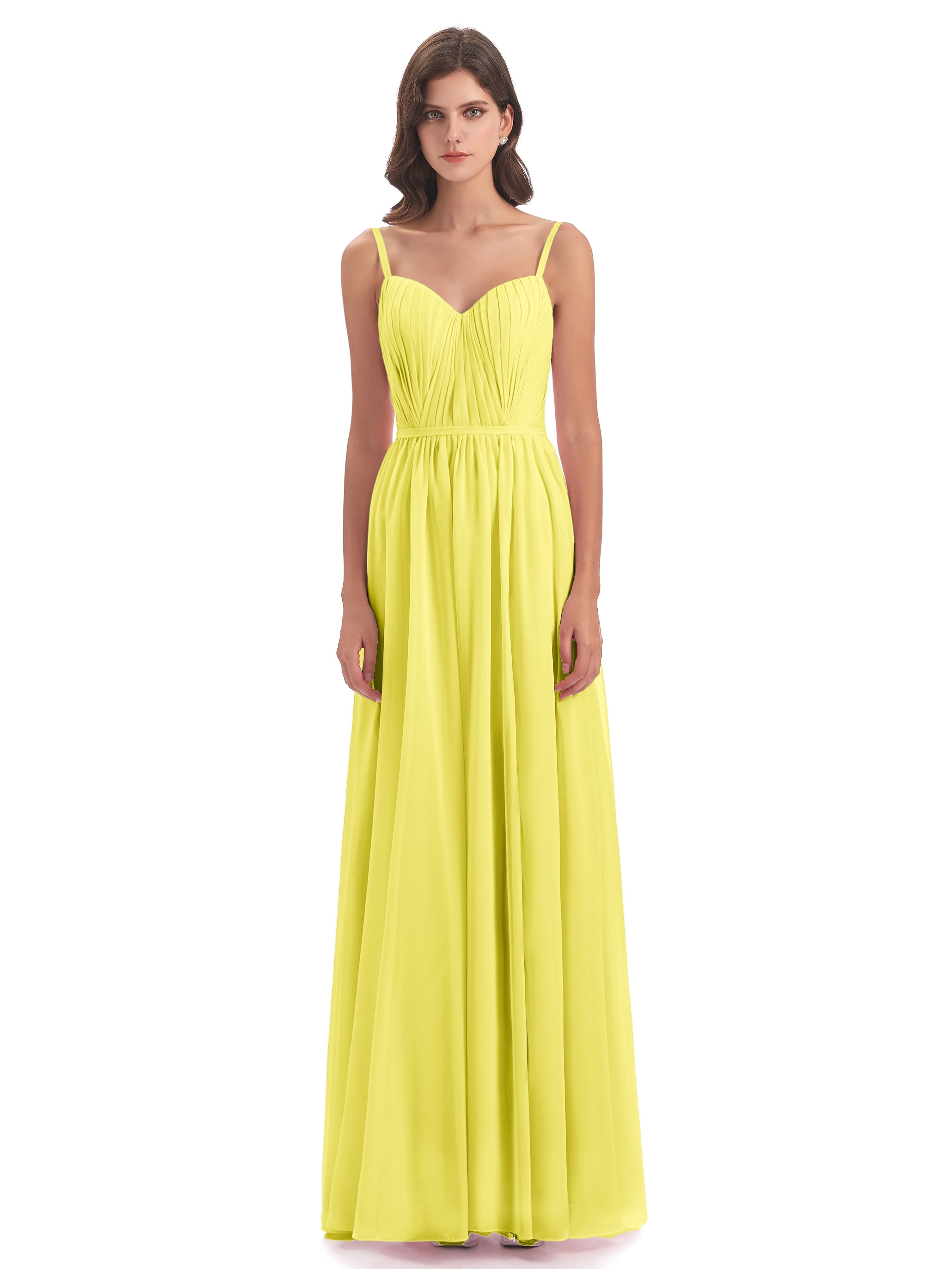Robes De Demoiselle D'Honneur Citron Bretelles Spaghetti Fendue Devant Robes Demoiselle D'Honneur